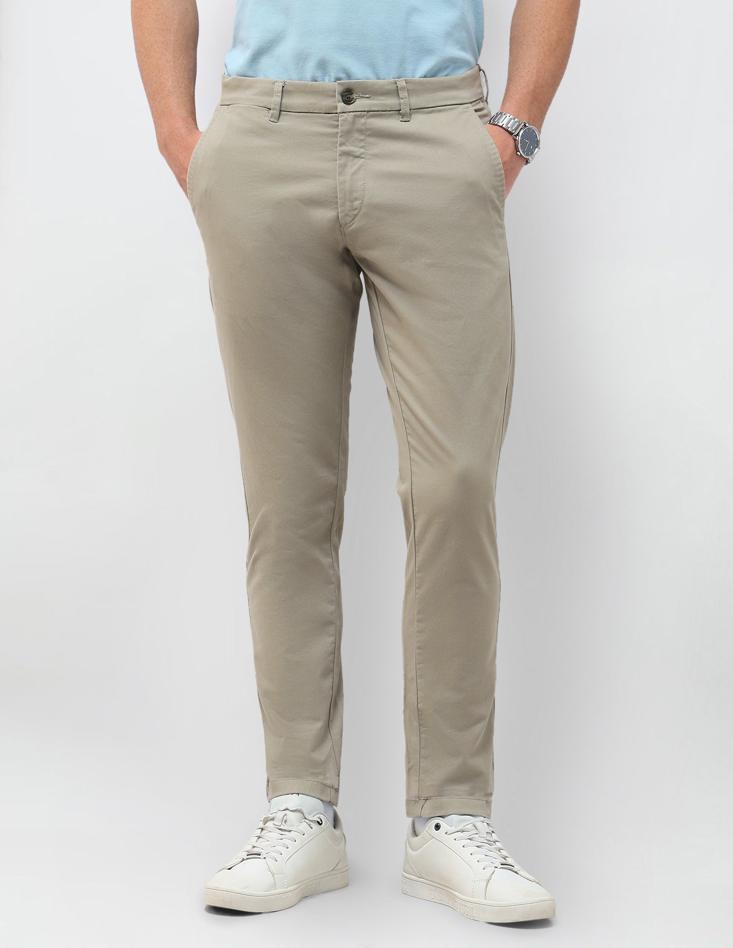 Twill Austin Slim Fit Trousers Light Olive - U.S. Polo Assn. India | Large