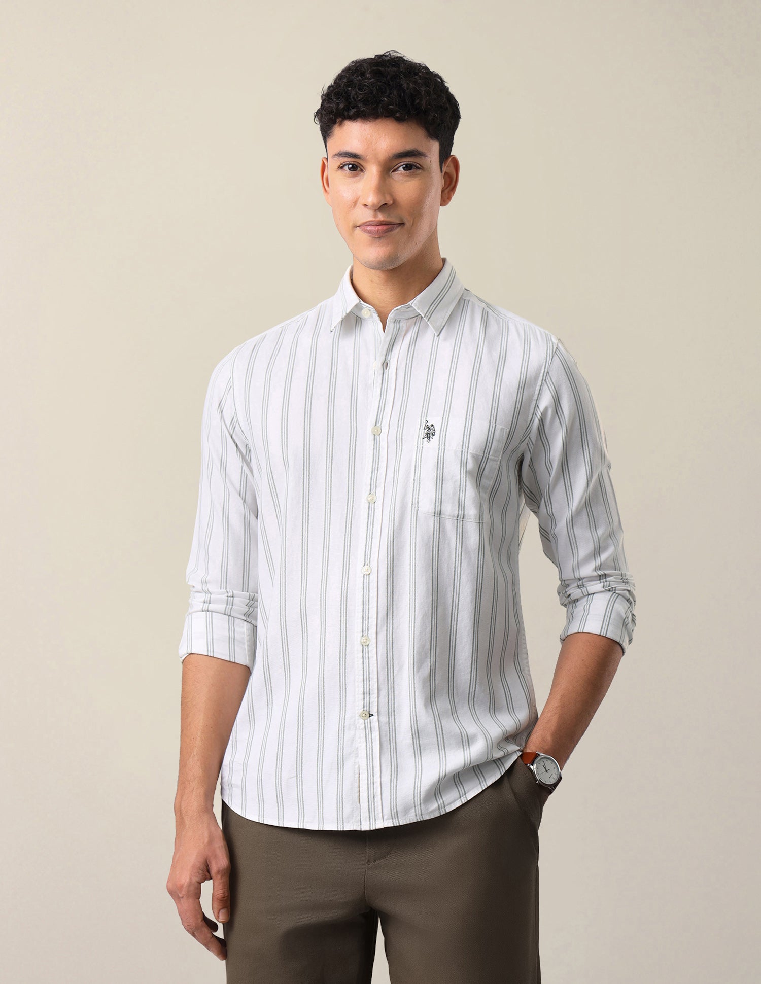 Vertical Striped Regular Fit Shirt White - U.S. Polo Assn. India | Large