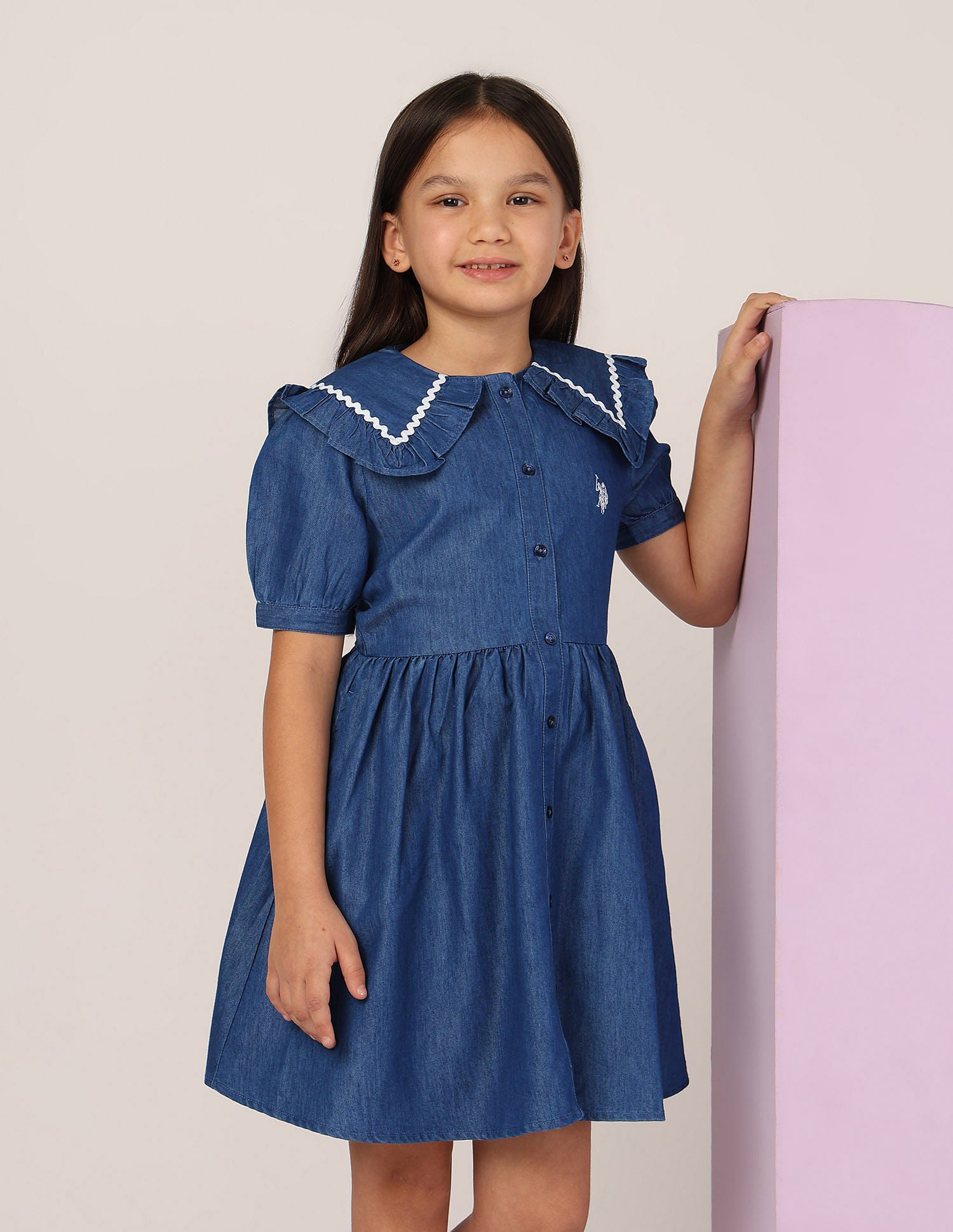 Girls Peter Pan Collar A-Line Dress