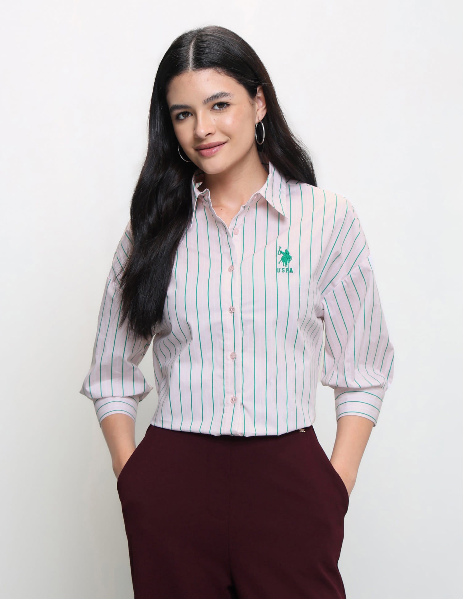 Vertical Striped Relaxed Fit Shirt Pink - U.S. Polo Assn. India | Large