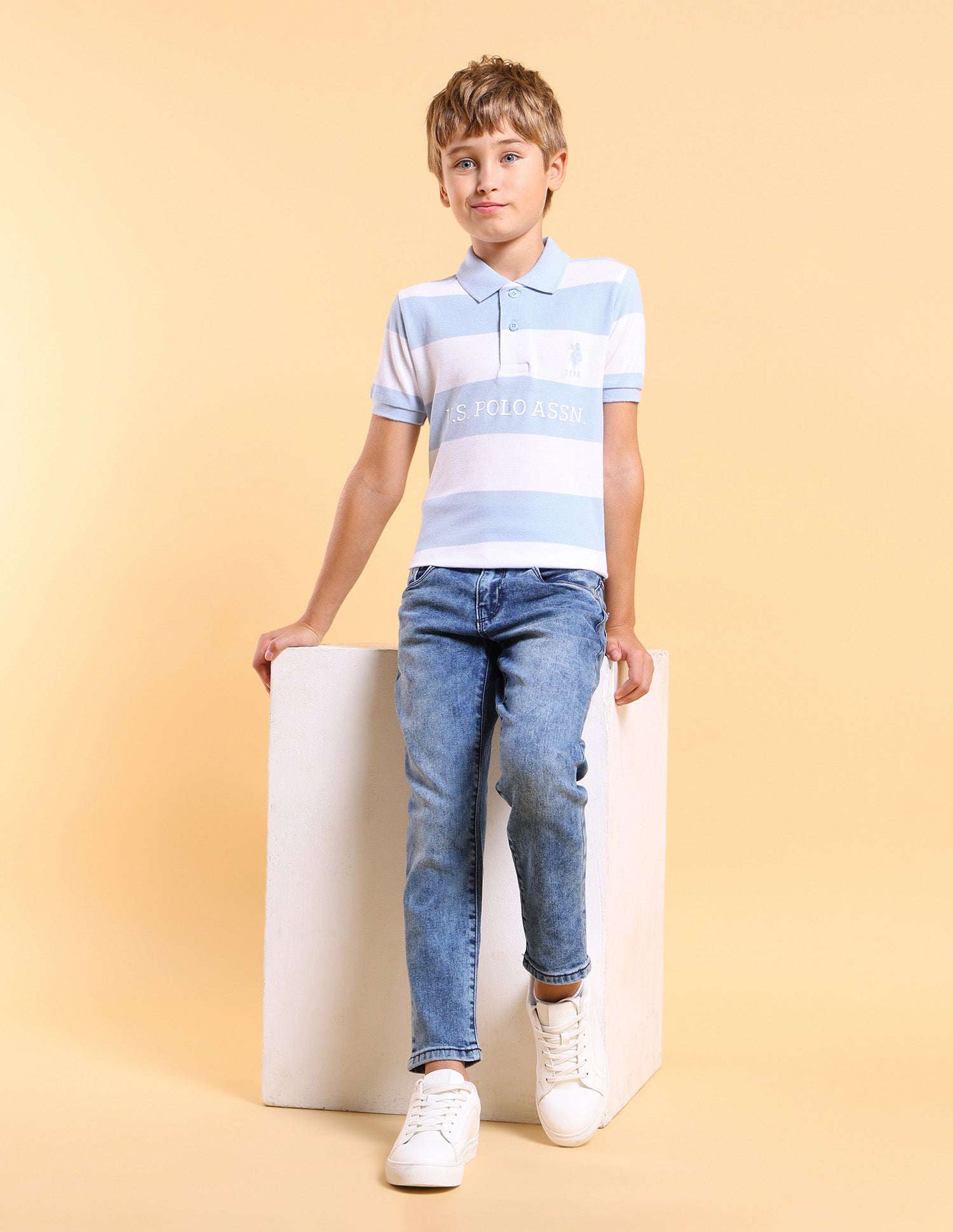 Boys Regular Fit Horizontal Striped Polo Shirt