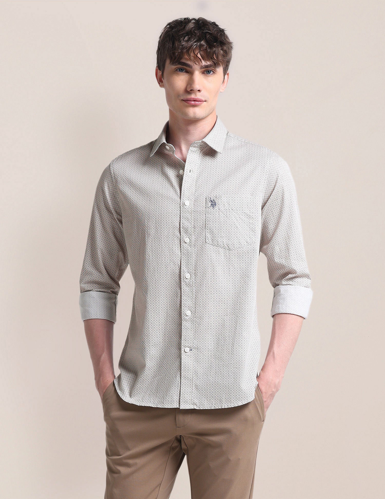 Cutaway Collar Cotton Shirt Grey - U.S. Polo Assn. India | Large