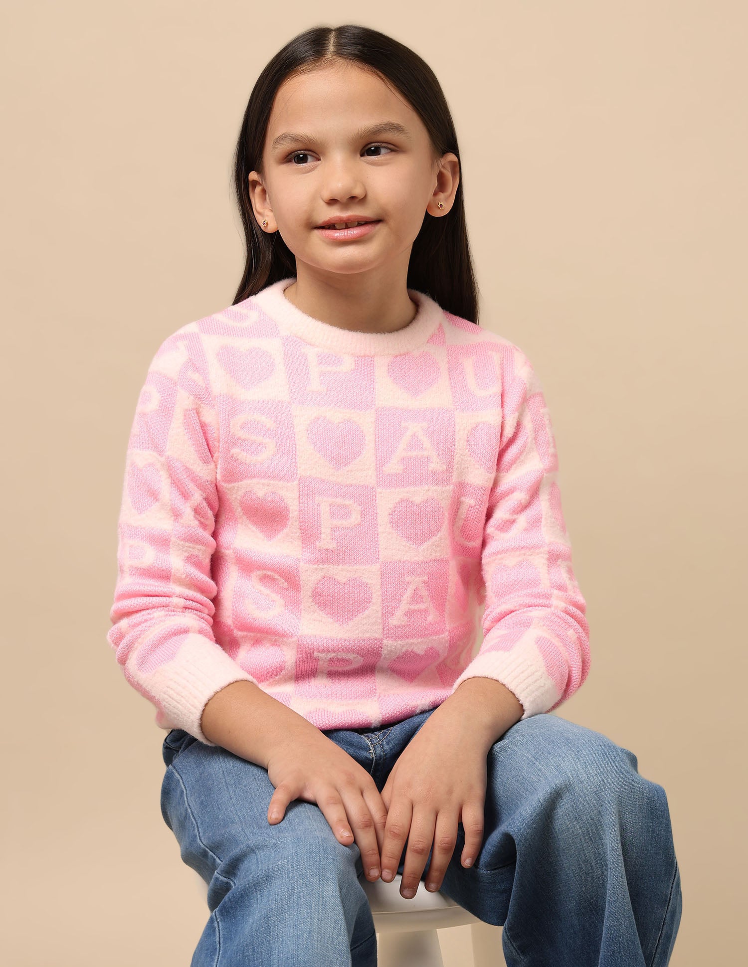 Girls Patterned Knit Sweatshirt
