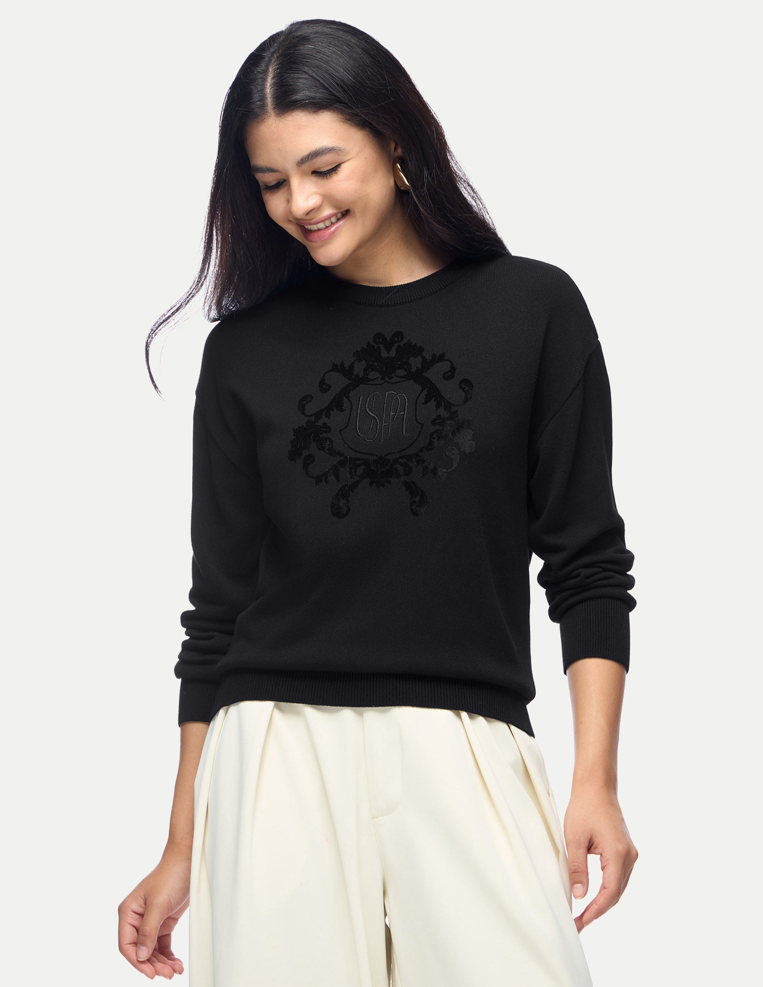 Brand Embroidered Regular Fit Sweater Black - U.S. Polo Assn. India | Large