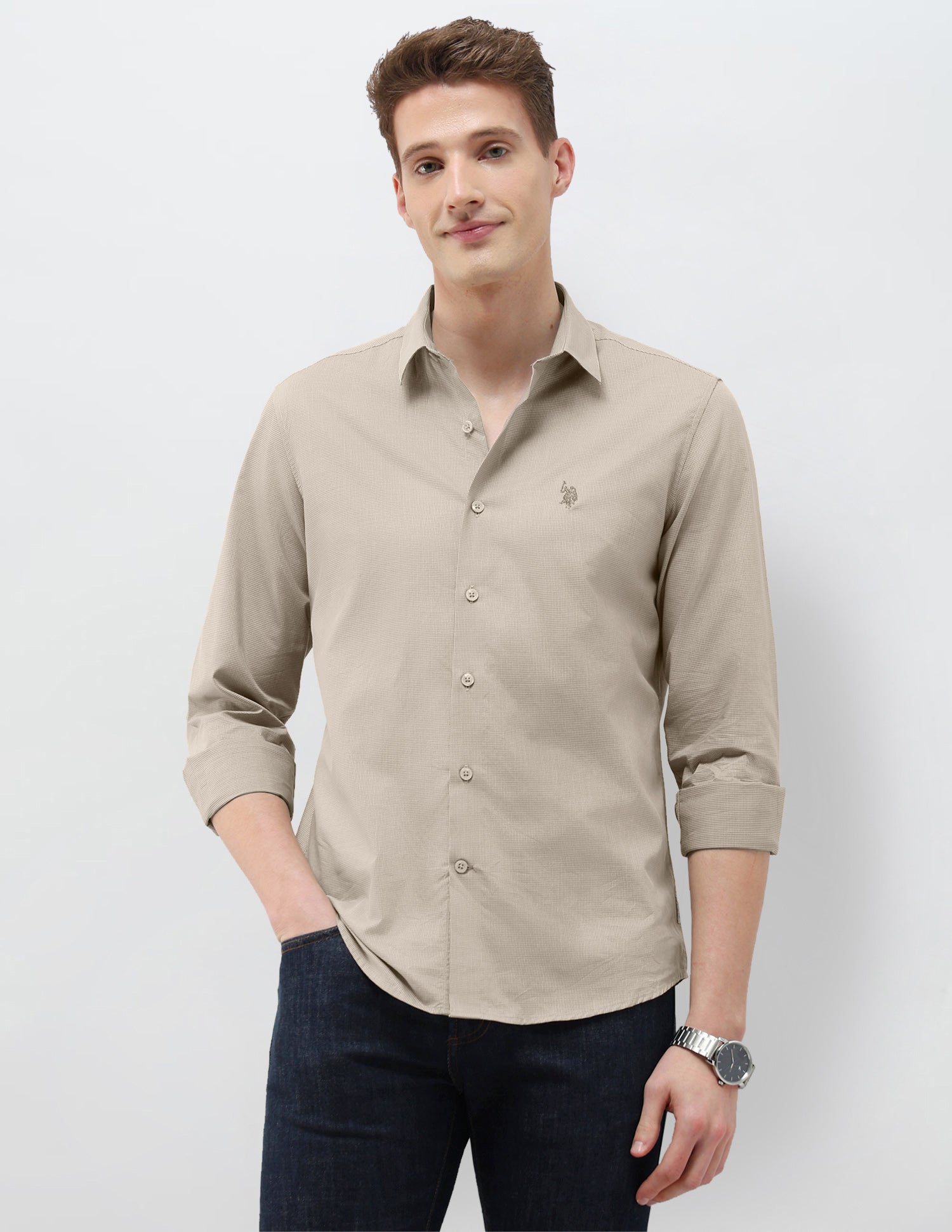 Micro Checked Black & Gold Regular Fit Shirt