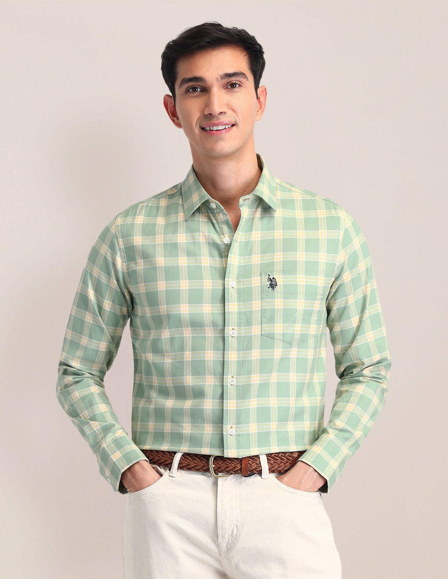 Tailored Fit Dobby Checked Shirt