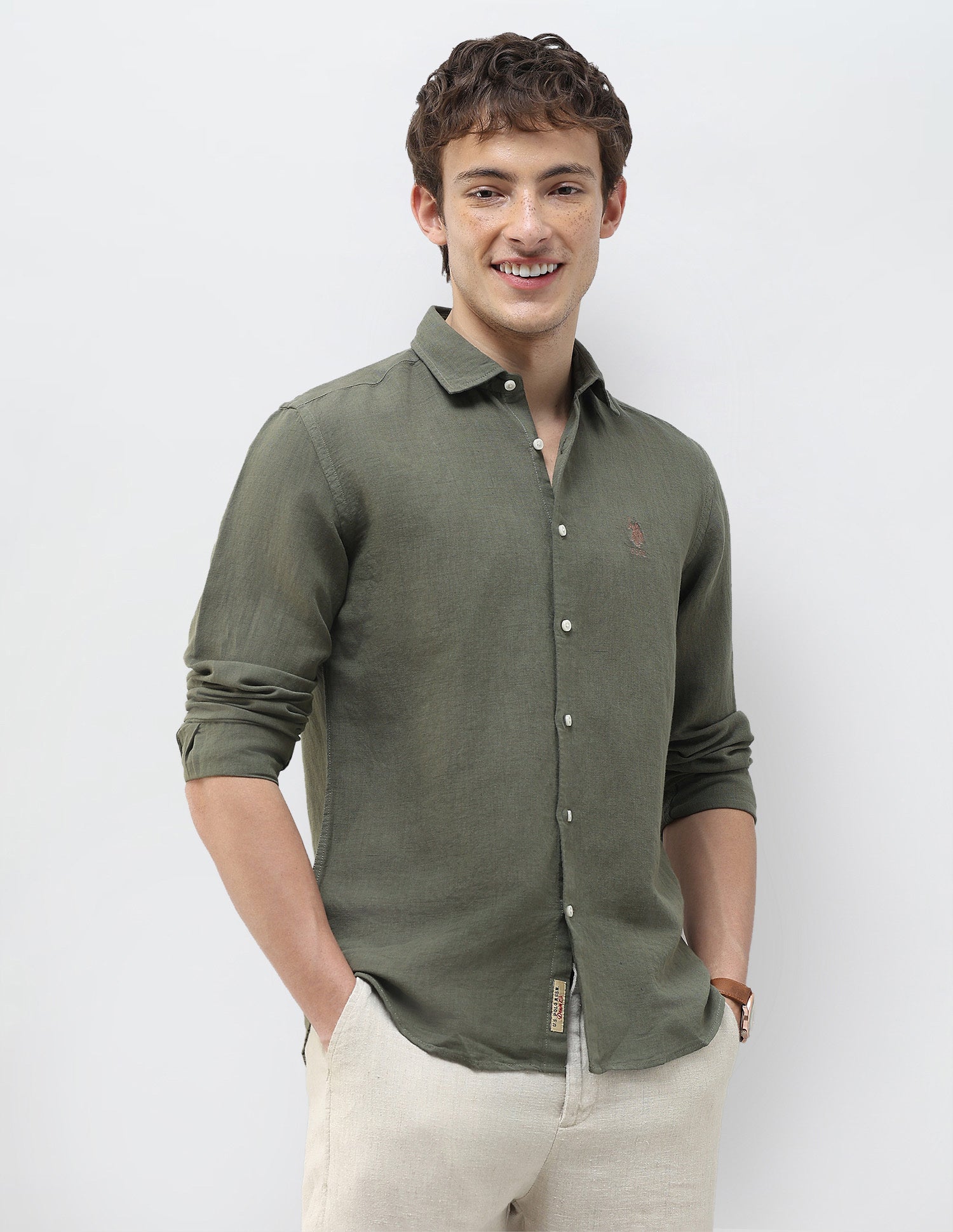 Solid Regular Fit Shirt Olive - U.S. Polo Assn. India | Large