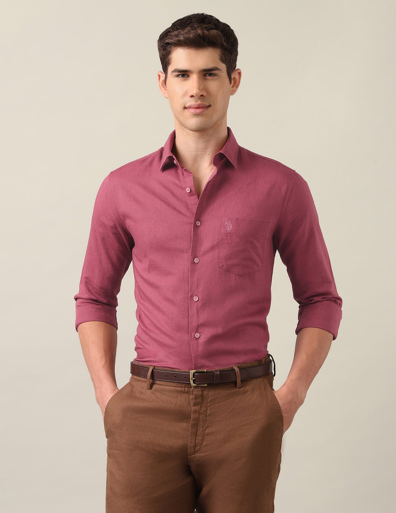 Tailored Fit Solid Shirt Maroon - U.S. Polo Assn. India | Large