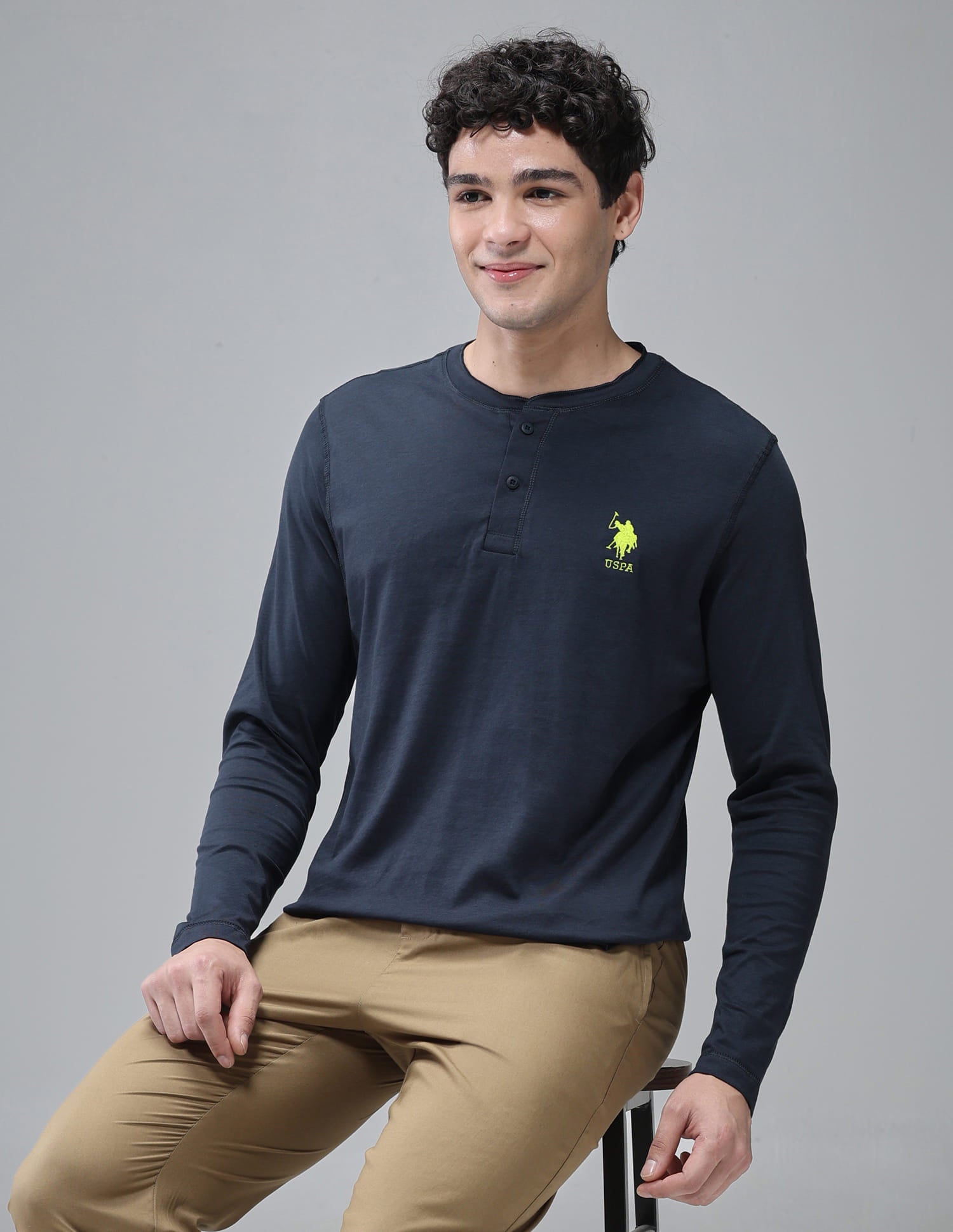 Comfort Fit Cotton I694 Henley Lounge T-Shirt - Pack Of 1 Navy - U.S. Polo Assn. India | Large