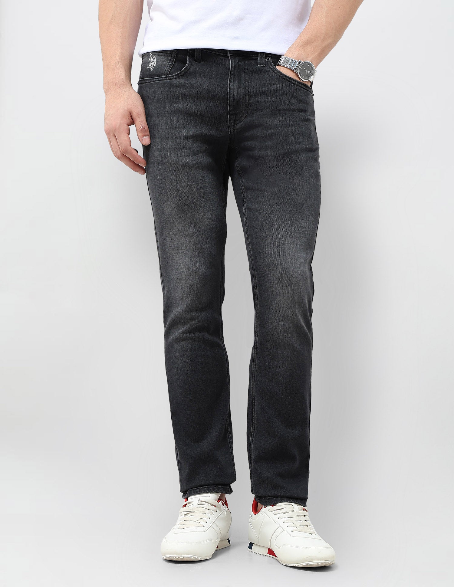 Regallo Skinny Fit Whiskered Jeans Black - U.S. Polo Assn. India | Large