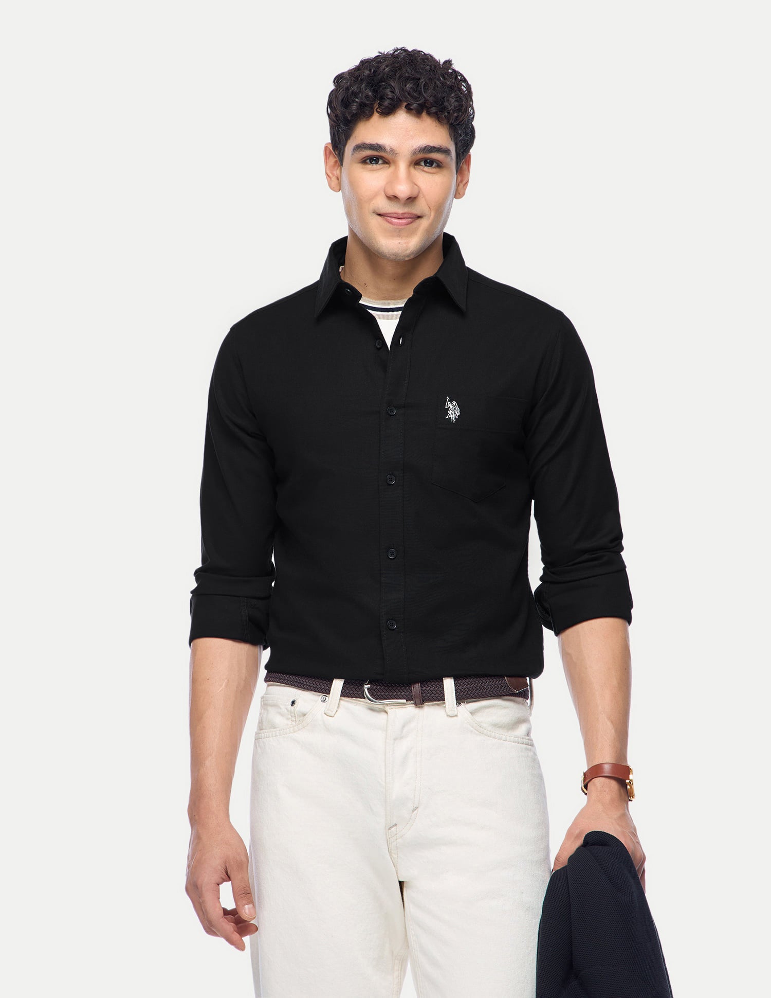 Solid Tailored Fit Shirt Black - U.S. Polo Assn. India | Large