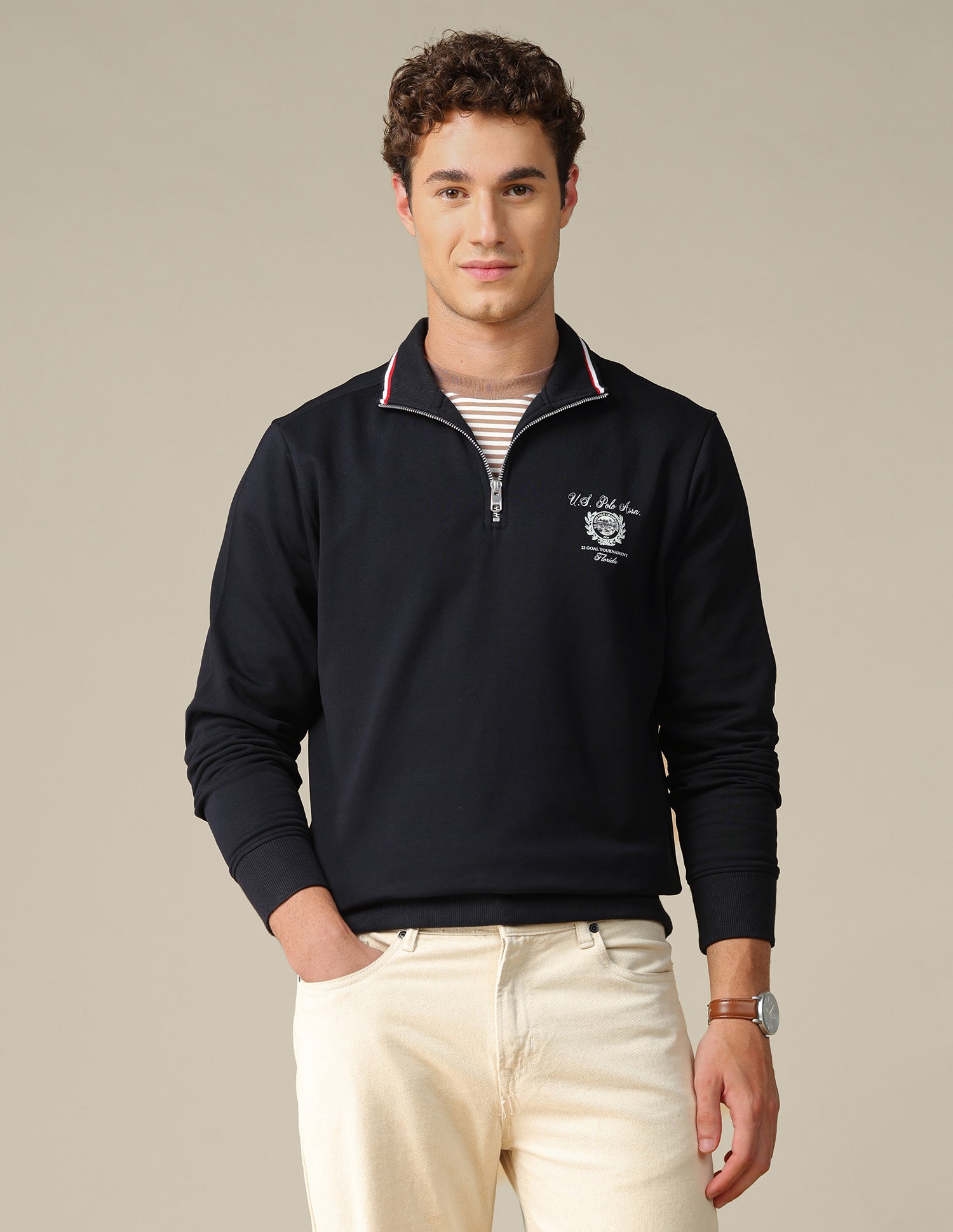 Solid Zipper Sweatshirt Navy - U.S. Polo Assn. India | Large