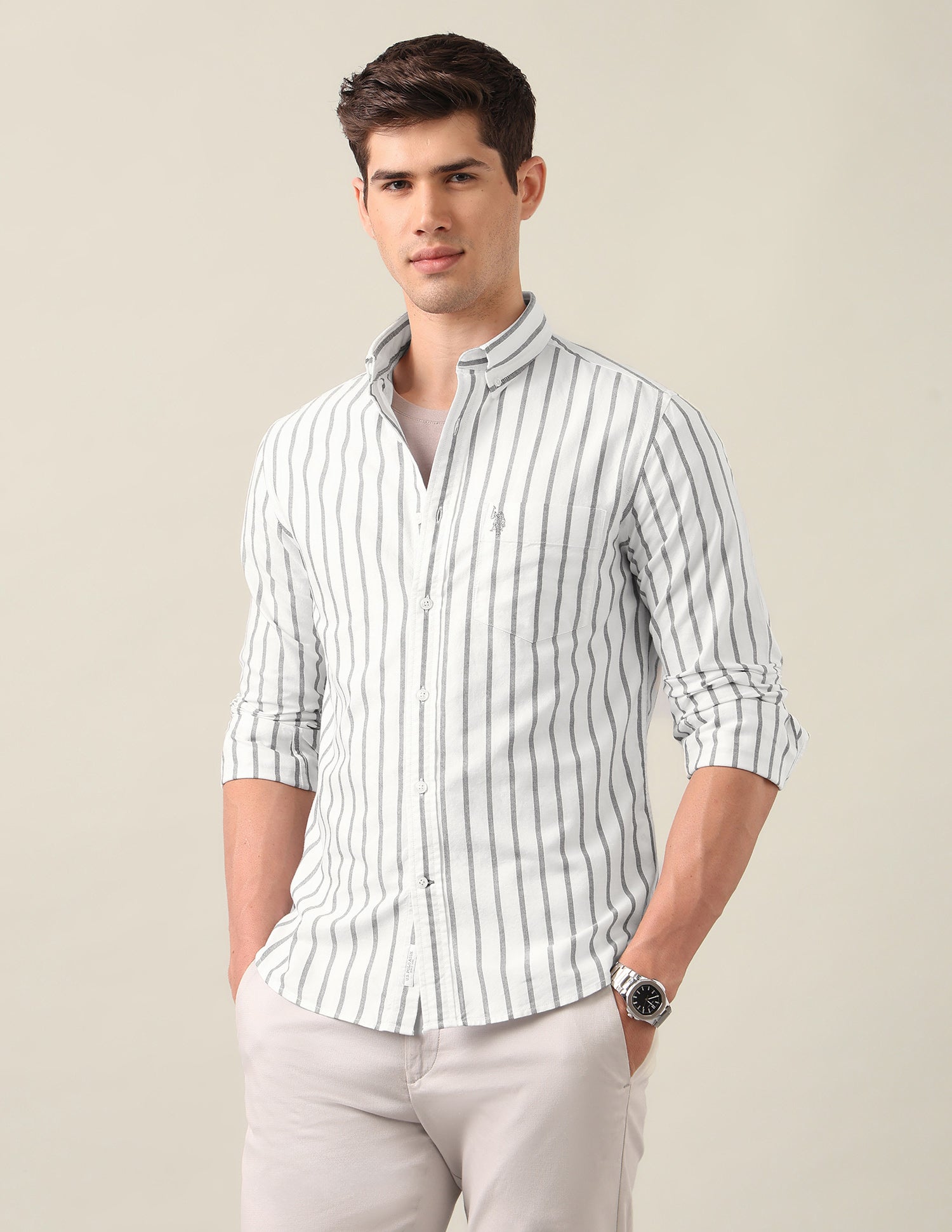 Vertical Striped Oxford Shirt White - U.S. Polo Assn. India | Large