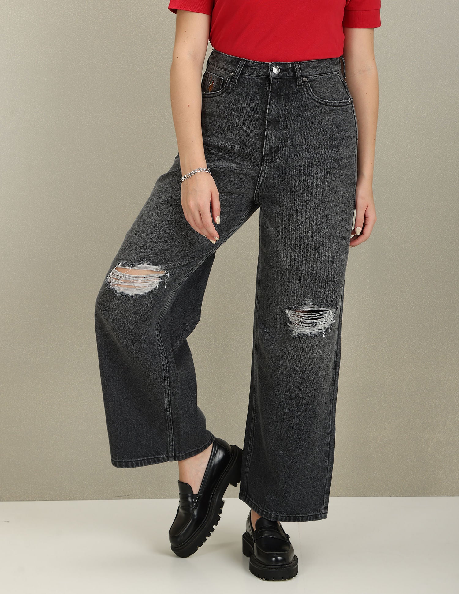 Wide Leg High Rise Jeans Grey - U.S. Polo Assn. India | Large