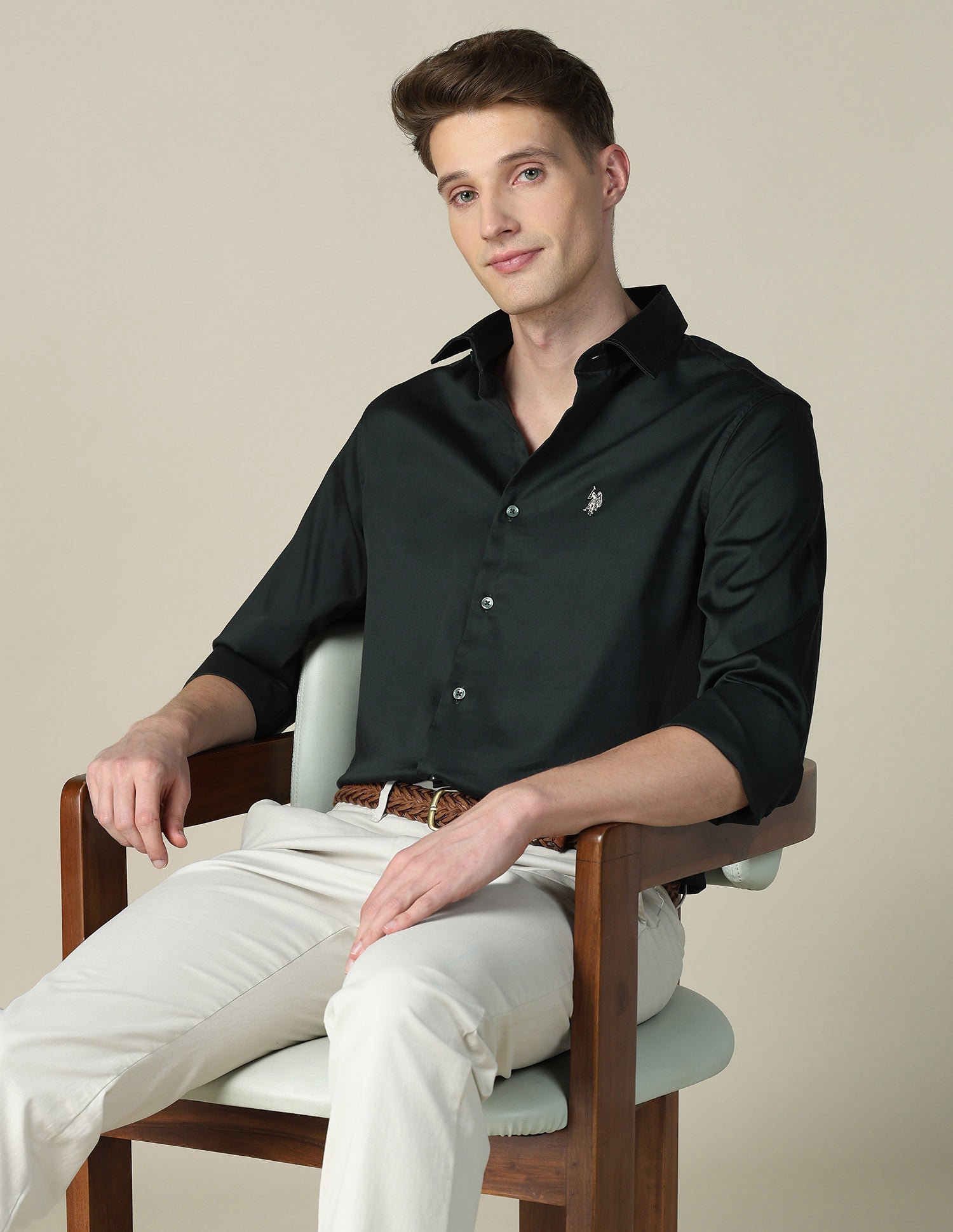 Tailored Fit Satin Shirt Olive - U.S. POLO ASSN. | Large