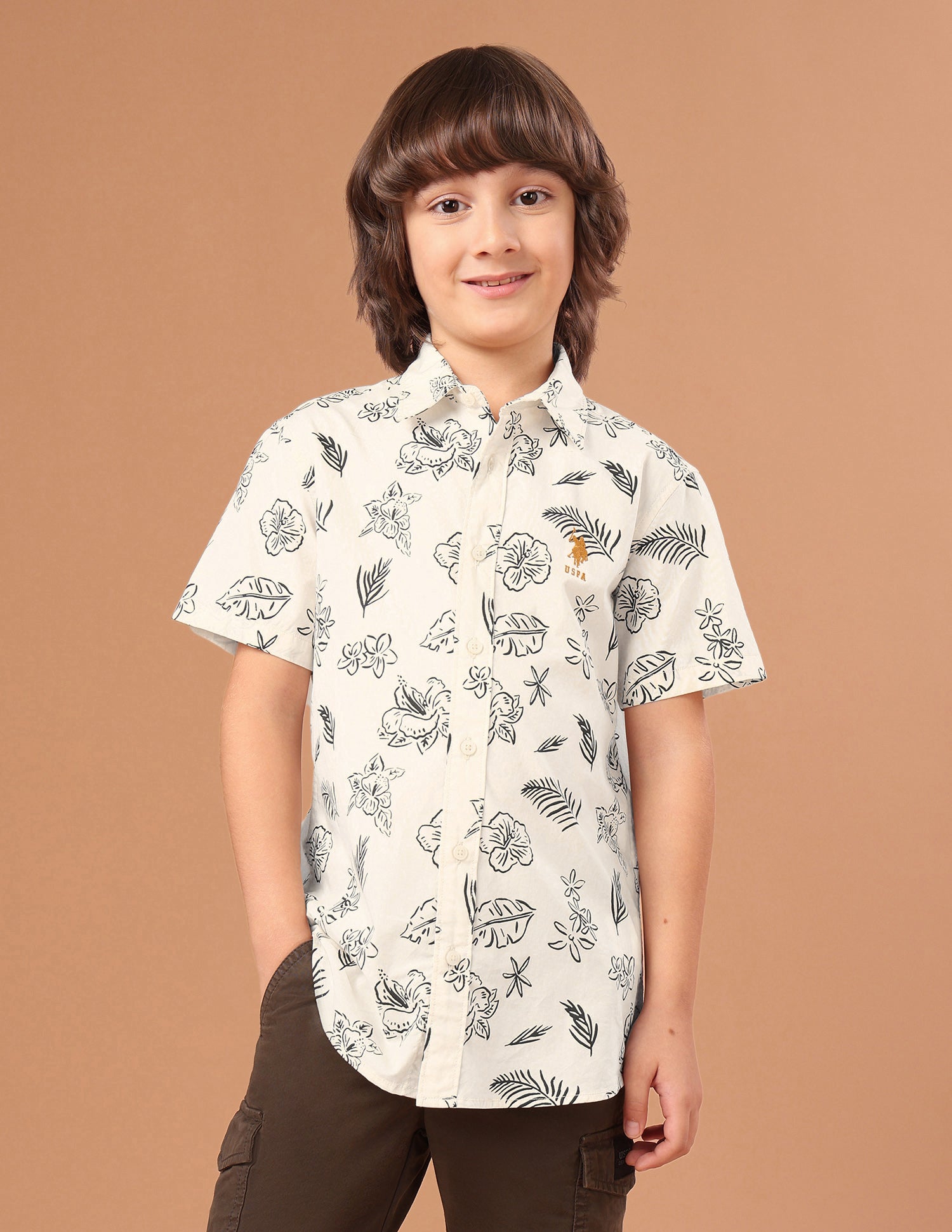 Floral Printed Regular Fit Shirt Beige - U.S. Polo Assn. India | Large