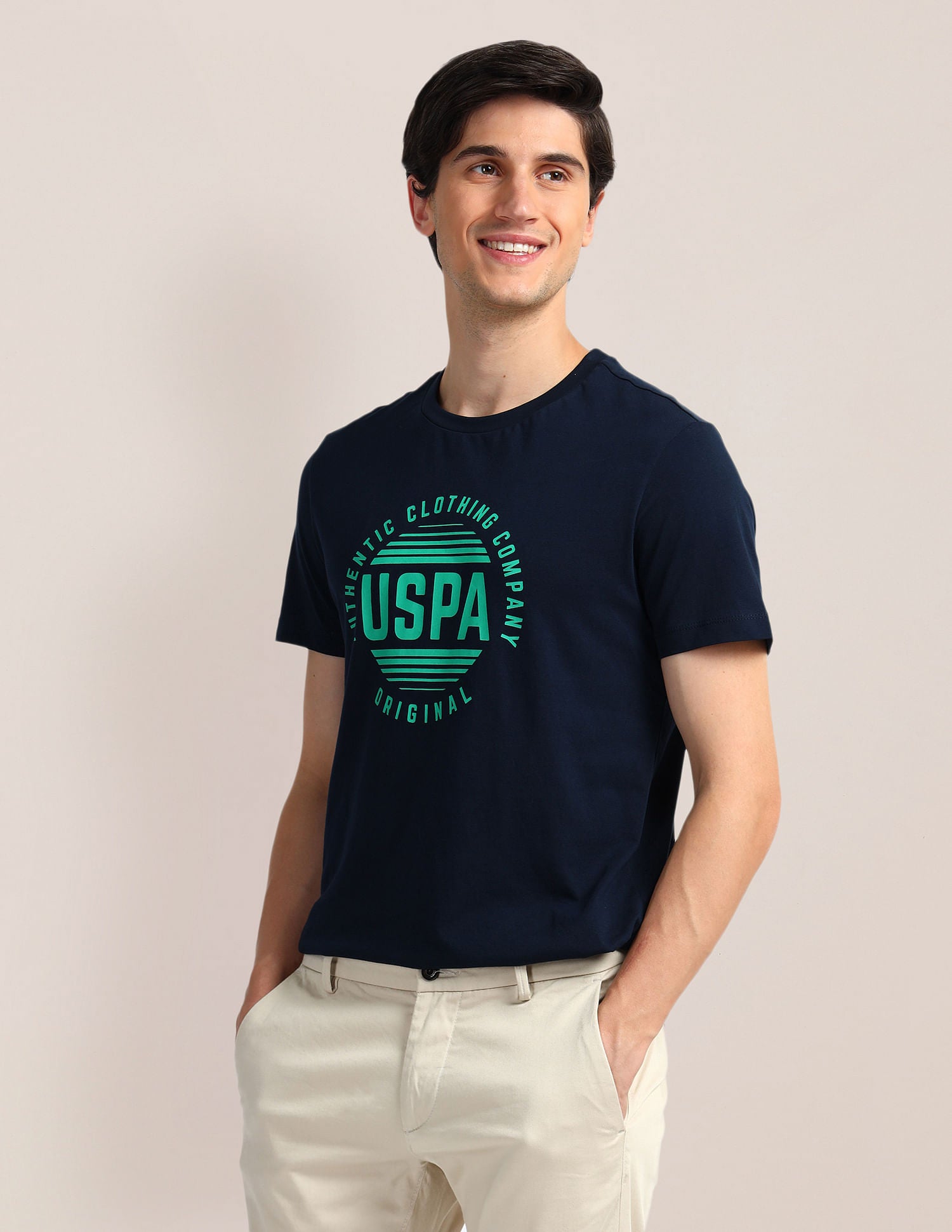 Brand Print Slim Fit T-Shirt Navy - U.S. Polo Assn. India | Large