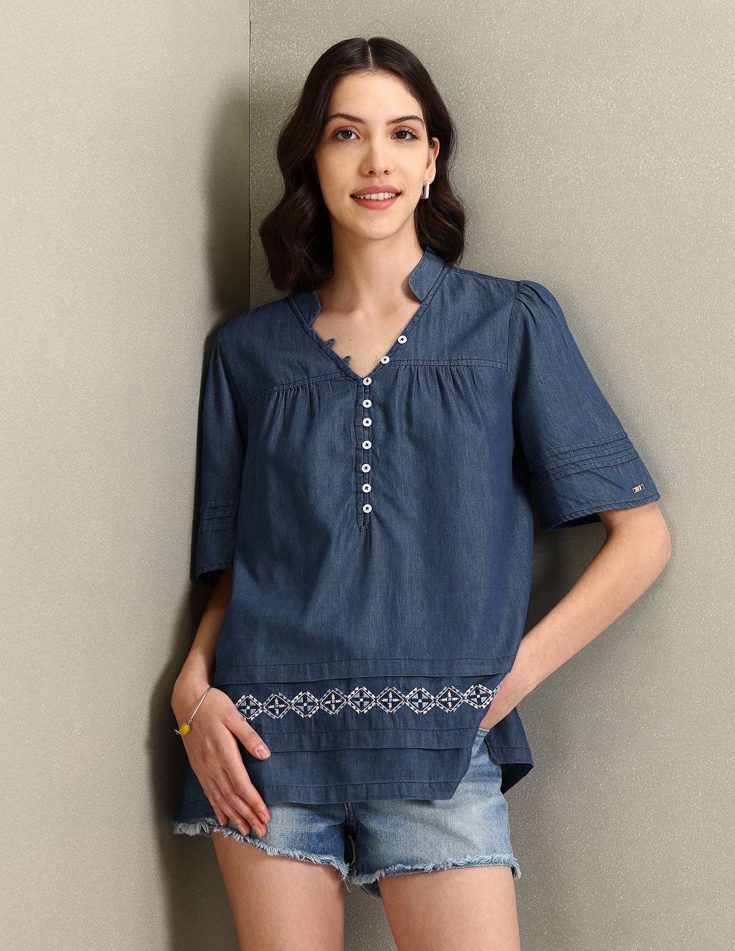 V-Neck Chambray Top
