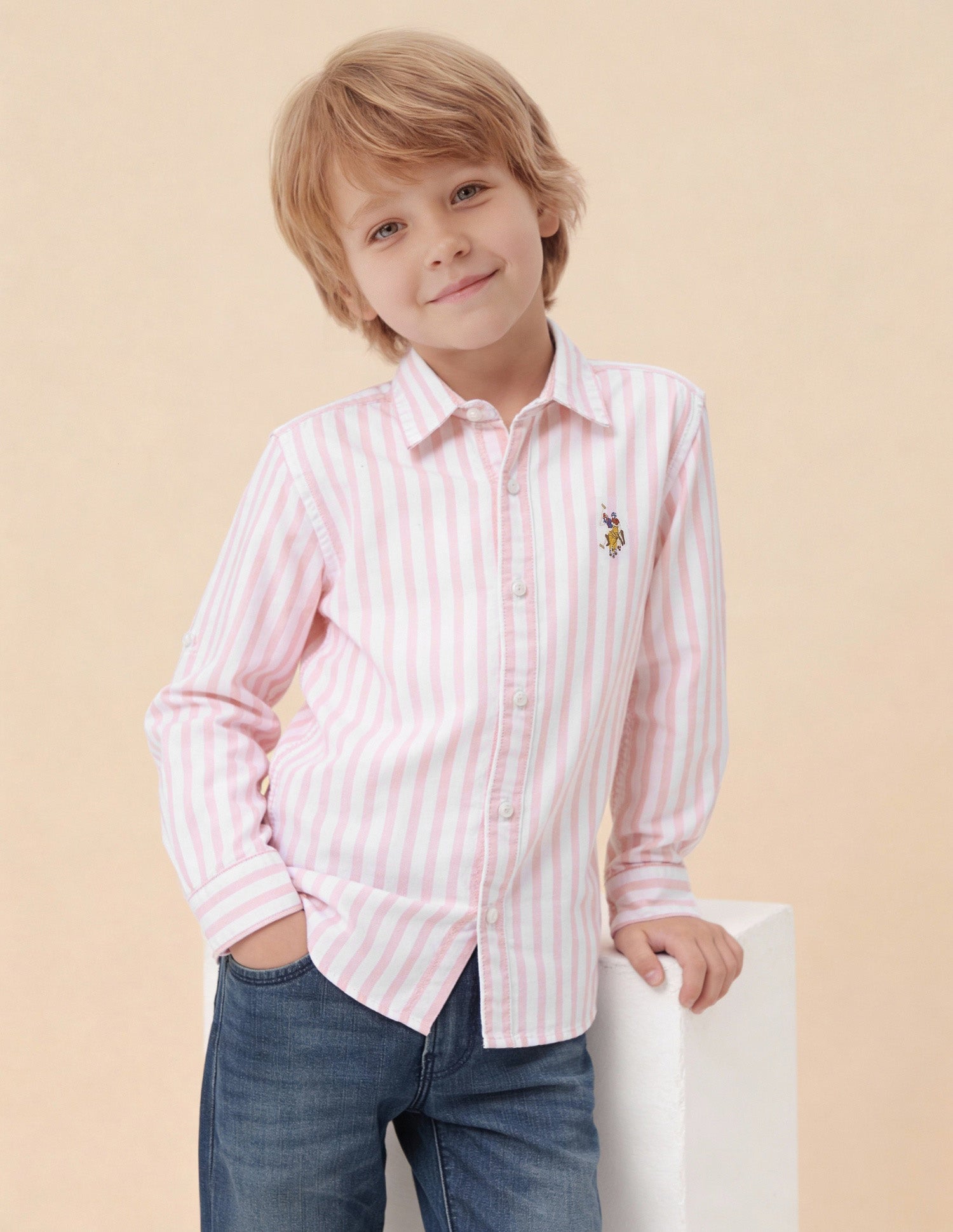 Boys Vertical Striped Oxford Shirt