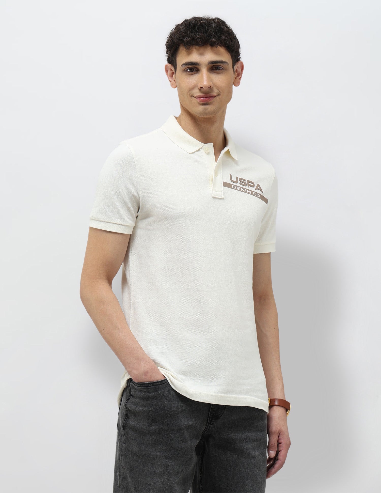Pure Cotton Muscle Fit Polo Shirt Ivory - U.S. Polo Assn. India | Large