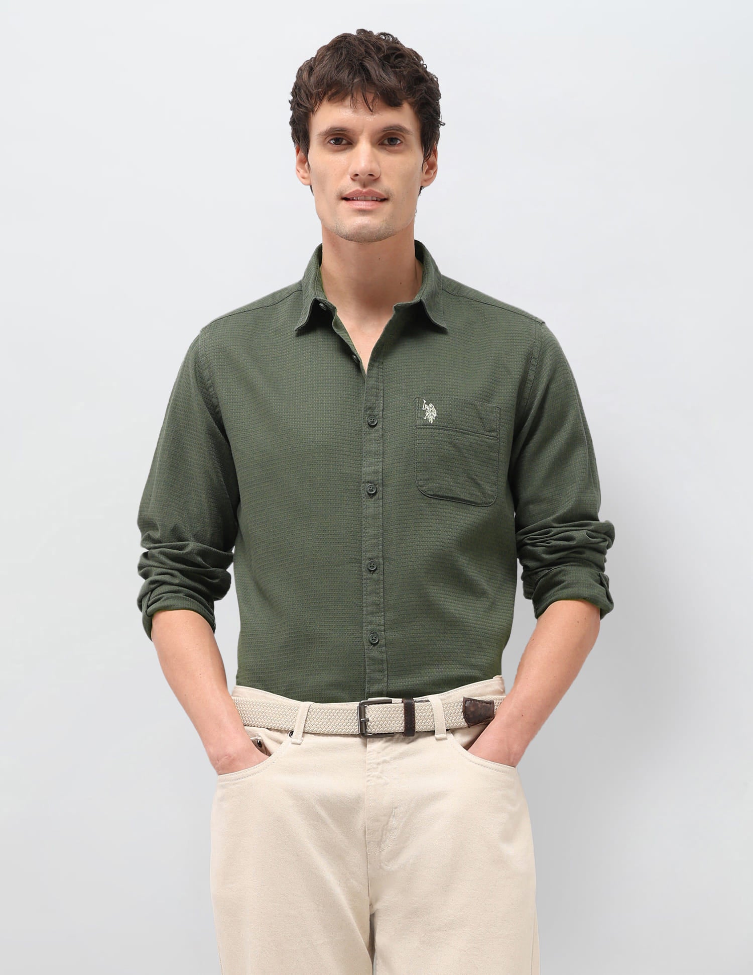 Solid Regular Fit Shirt Green - U.S. Polo Assn. India | Large