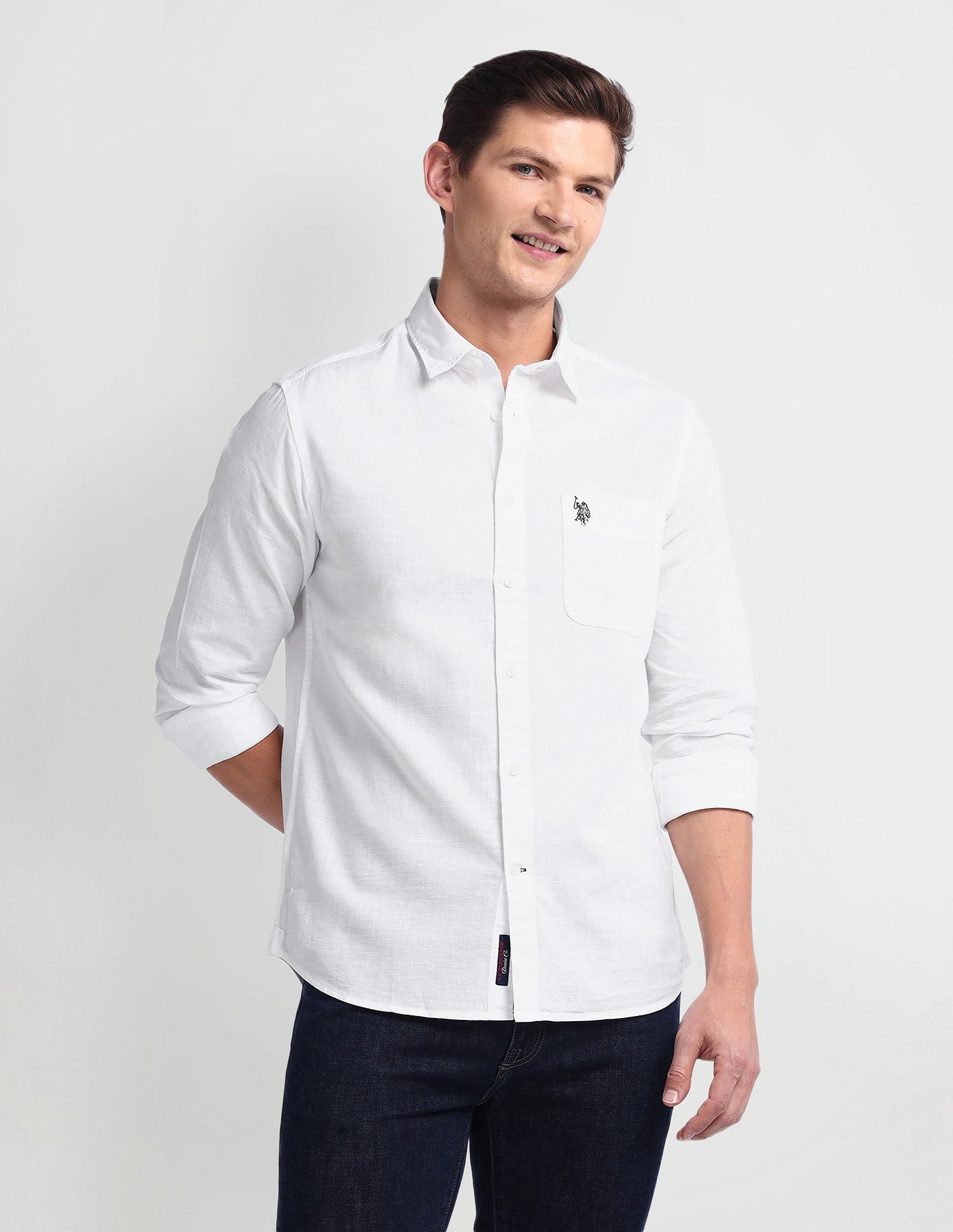 Semi Cutaway Collar Slim Fit Shirt White - U.S. Polo Assn. India | Large