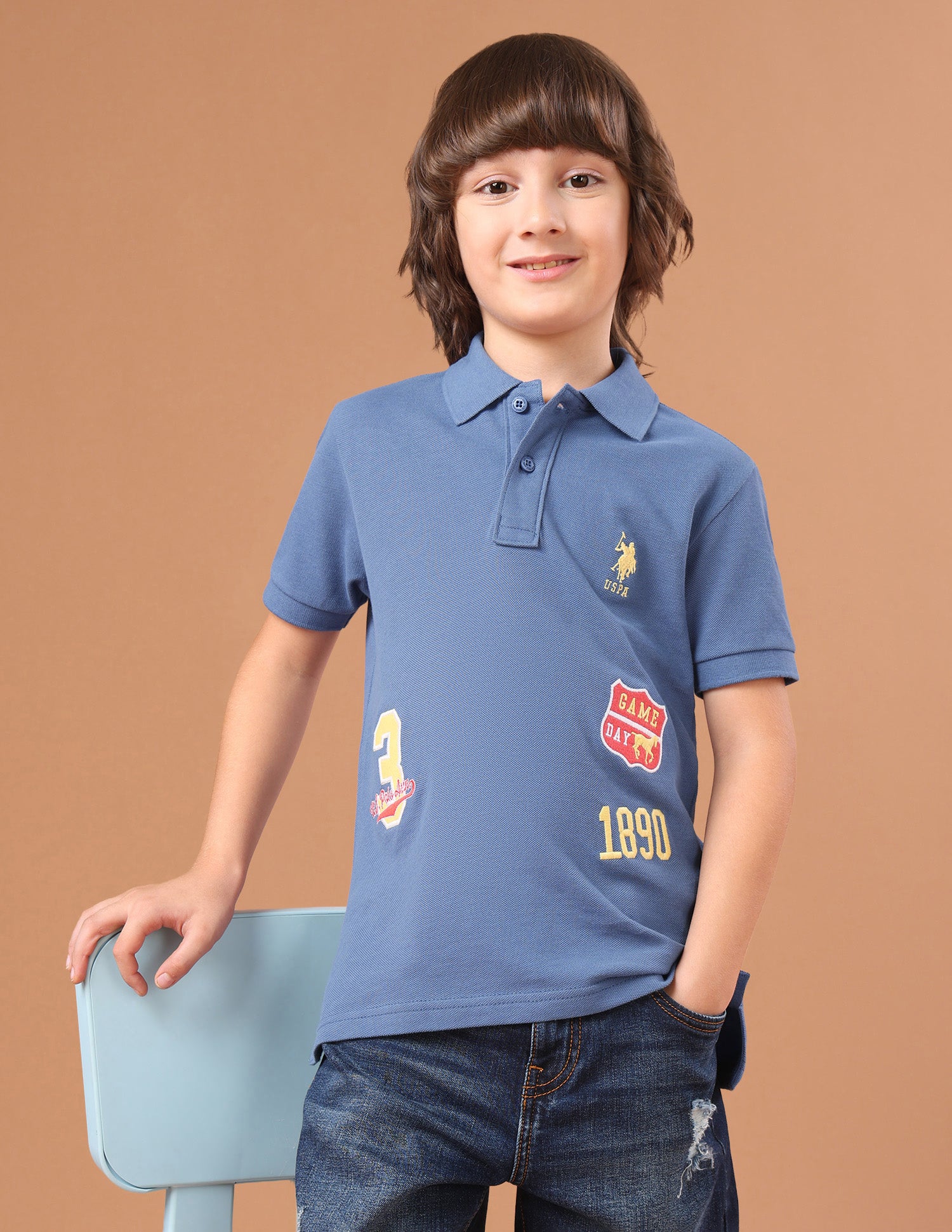 Brand Embroidered Applique Regular Fit Polo Shirt Blue - U.S. Polo Assn. India | Large