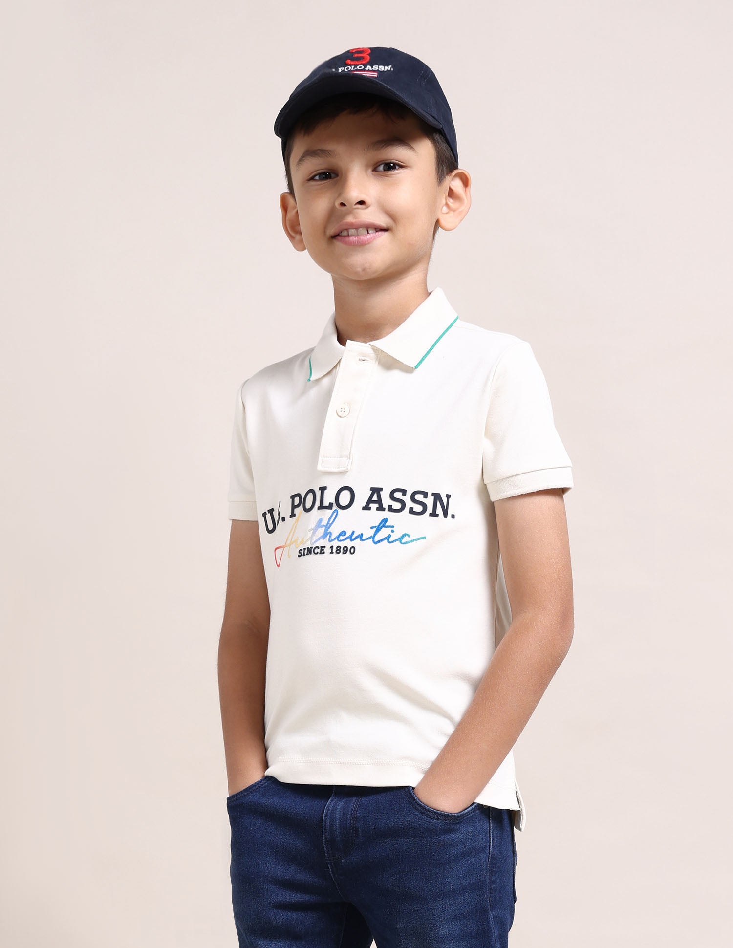 Boys Brand Print Cotton Polo Shirt