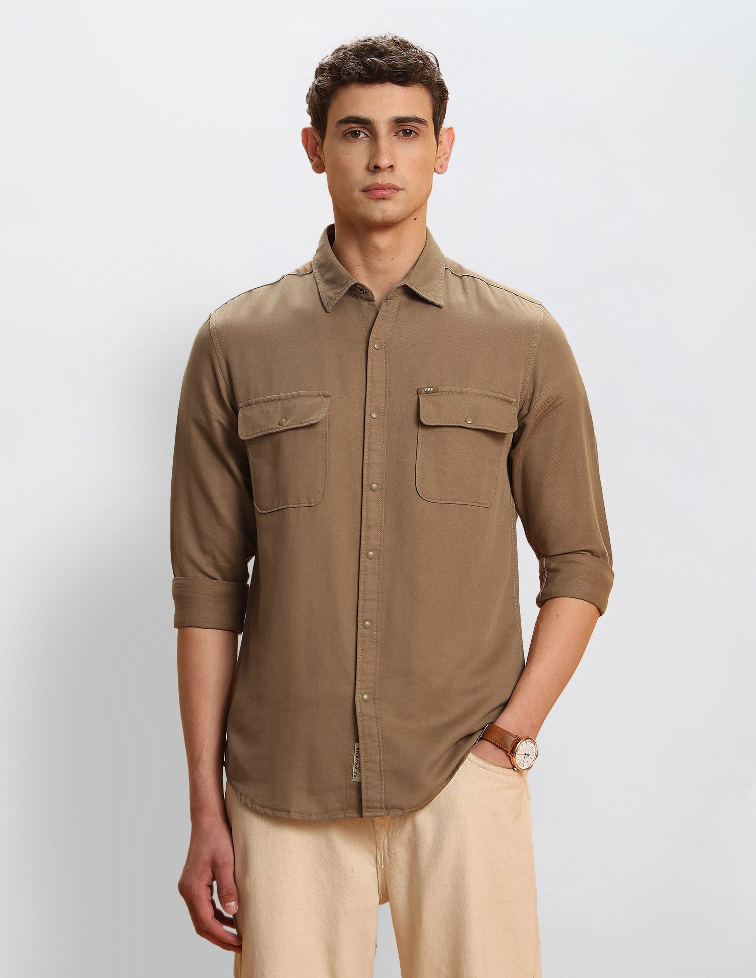 Twill Regular Fit Shirt Khaki - U.S. POLO ASSN. | Large