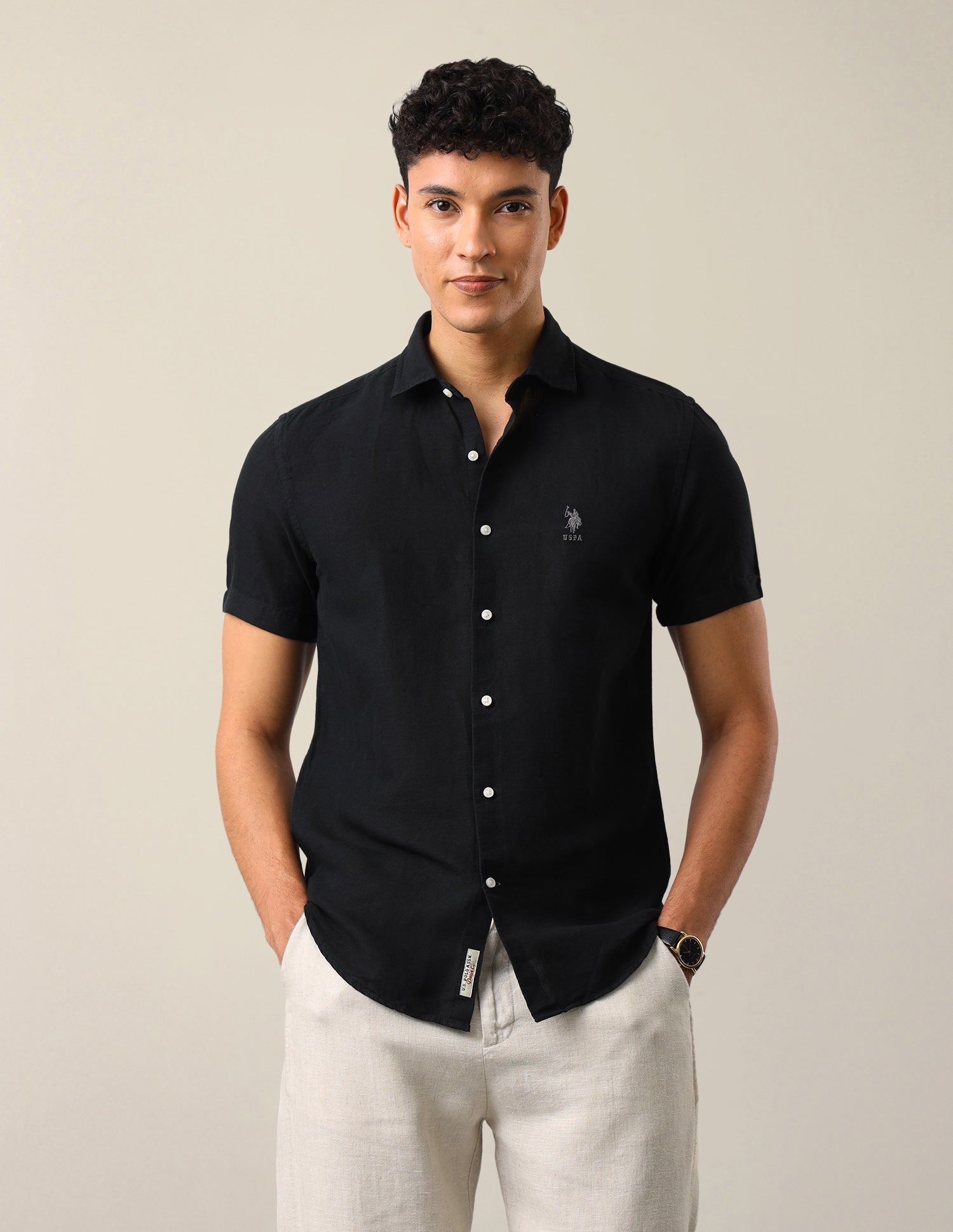 Solid Regular Fit Shirt Black - U.S. Polo Assn. India | Large