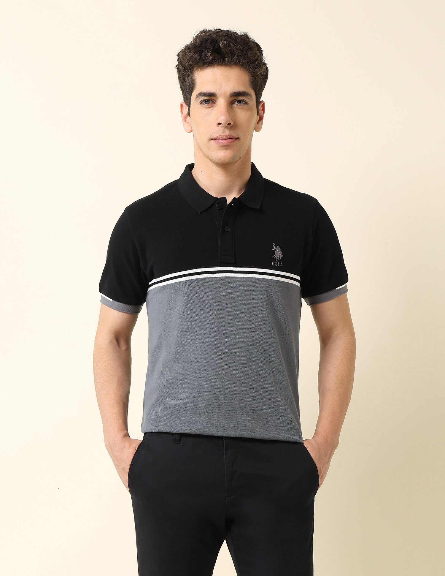 Colourblocked Modern Monochrome Polo Shirt Black - U.S. Polo Assn. India | Large