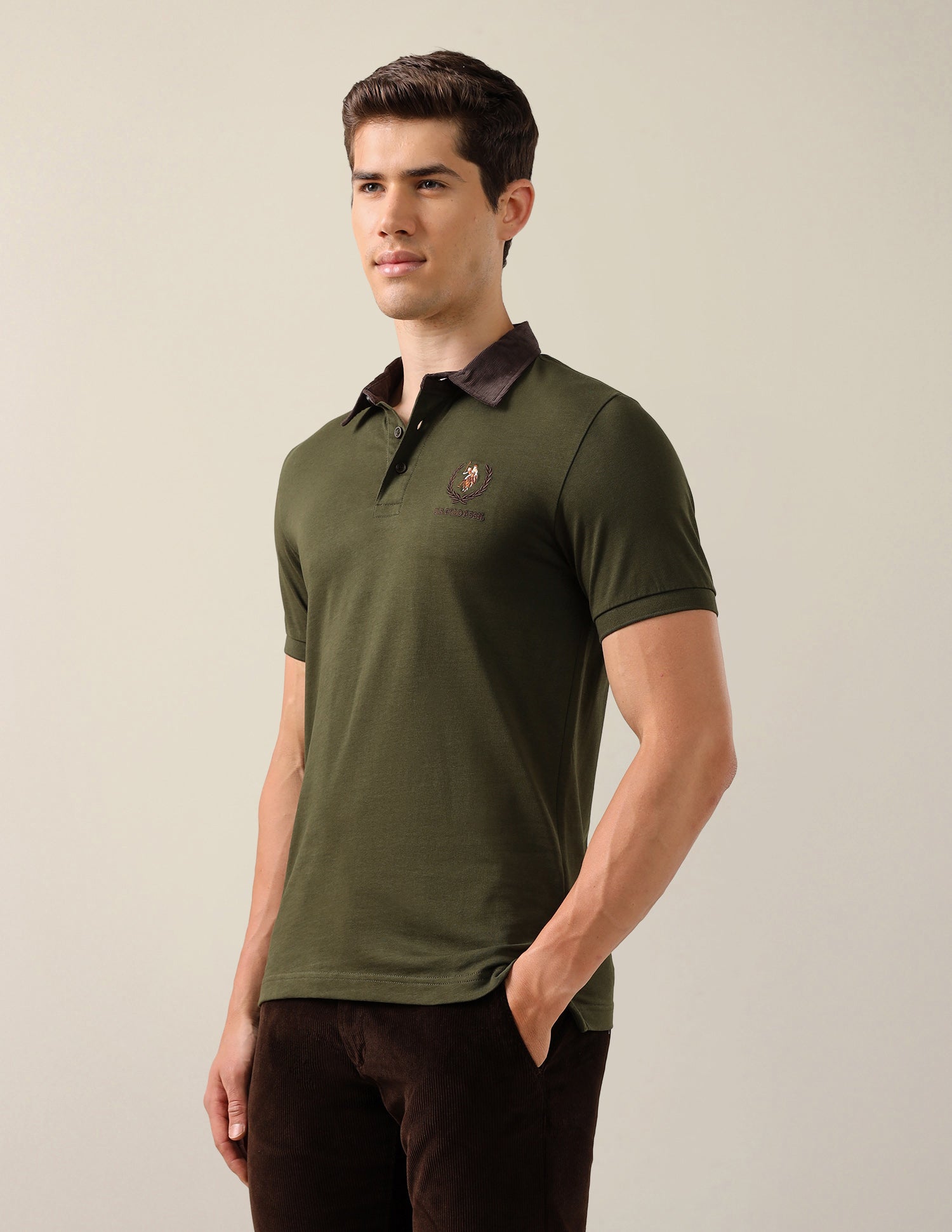 Solid Slim Fit Polo Shirt Olive - U.S. Polo Assn. India | Large