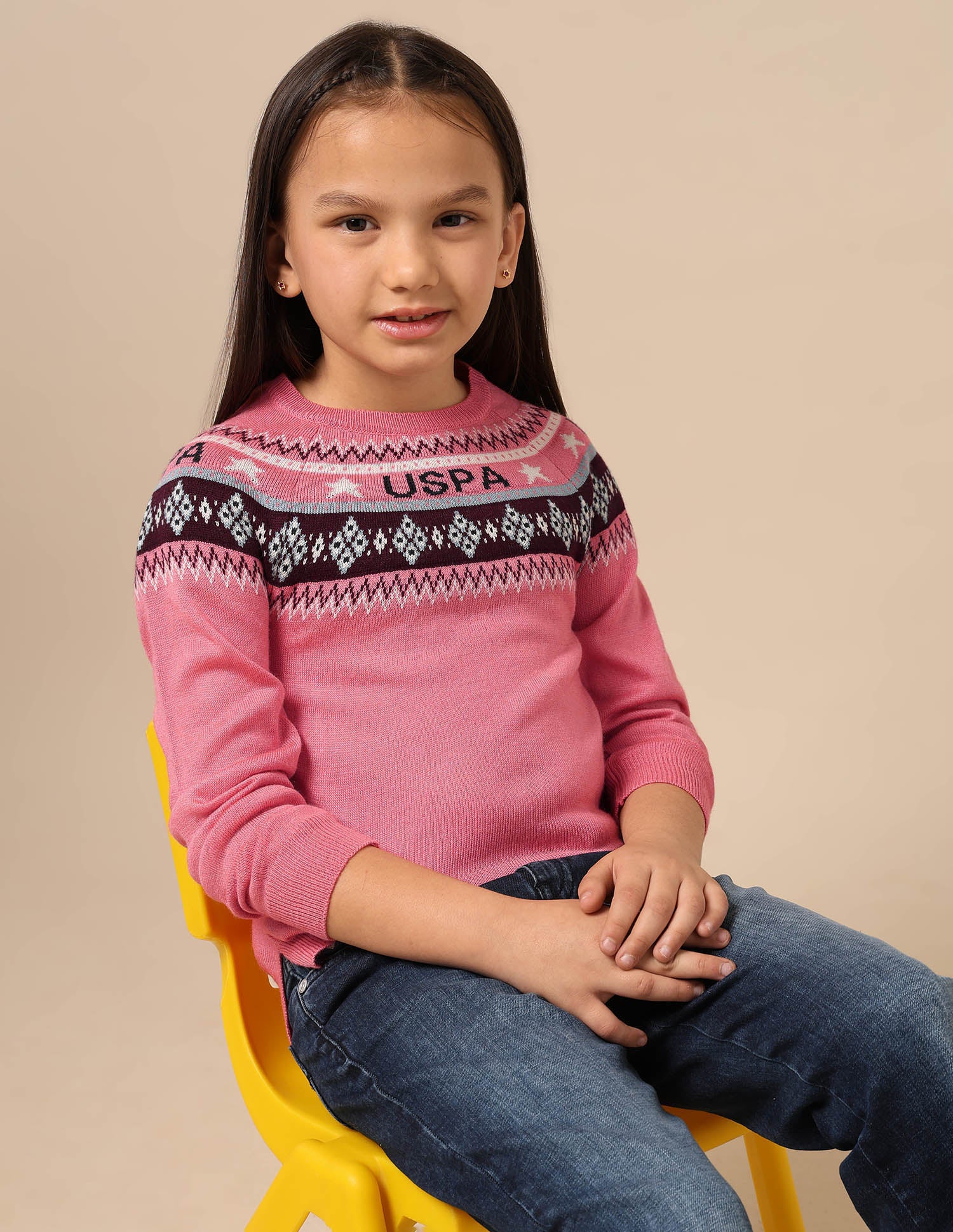 Girls Geometric Patterned Knit Sweater