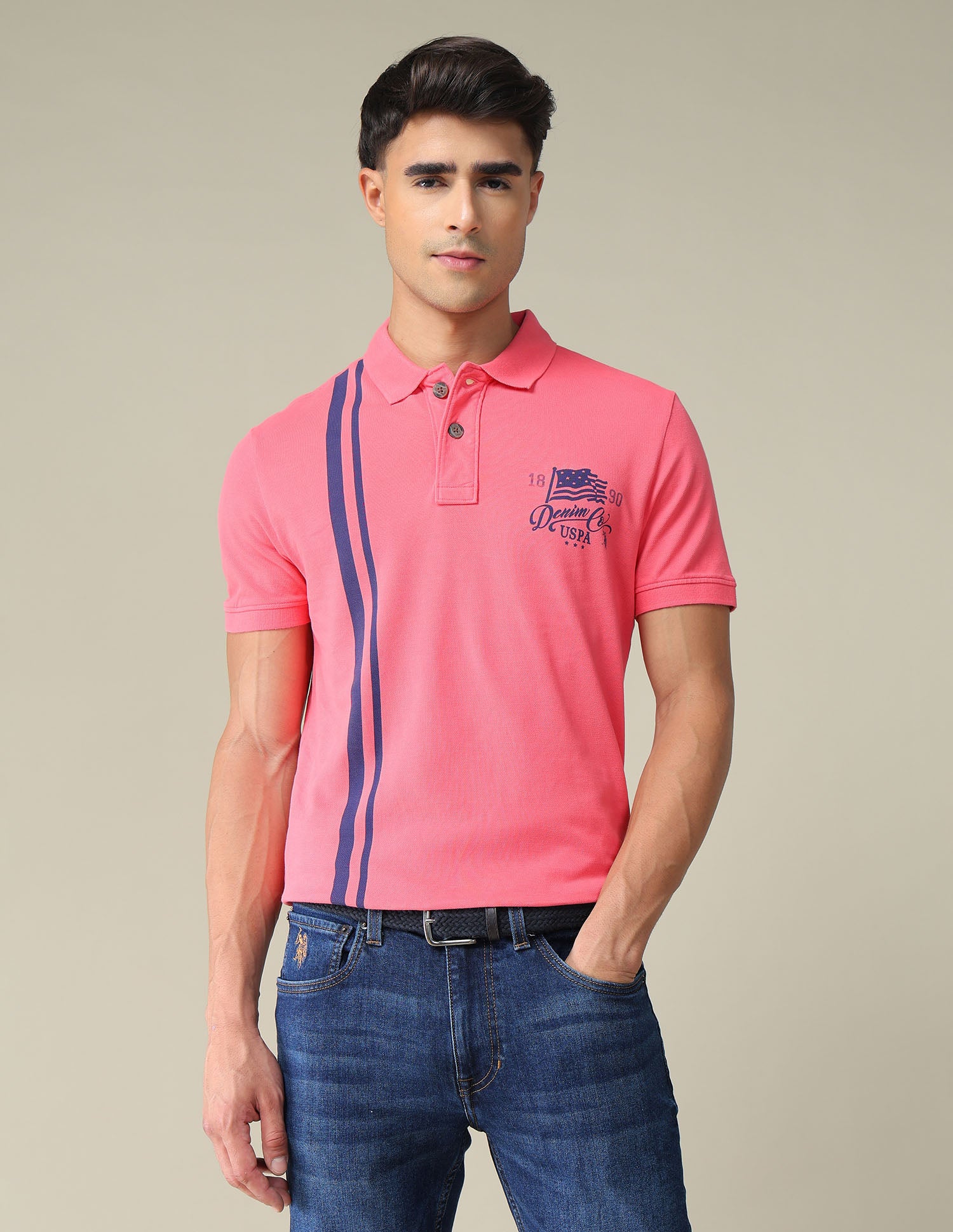 Vertical Striped Cotton Polo Shirt