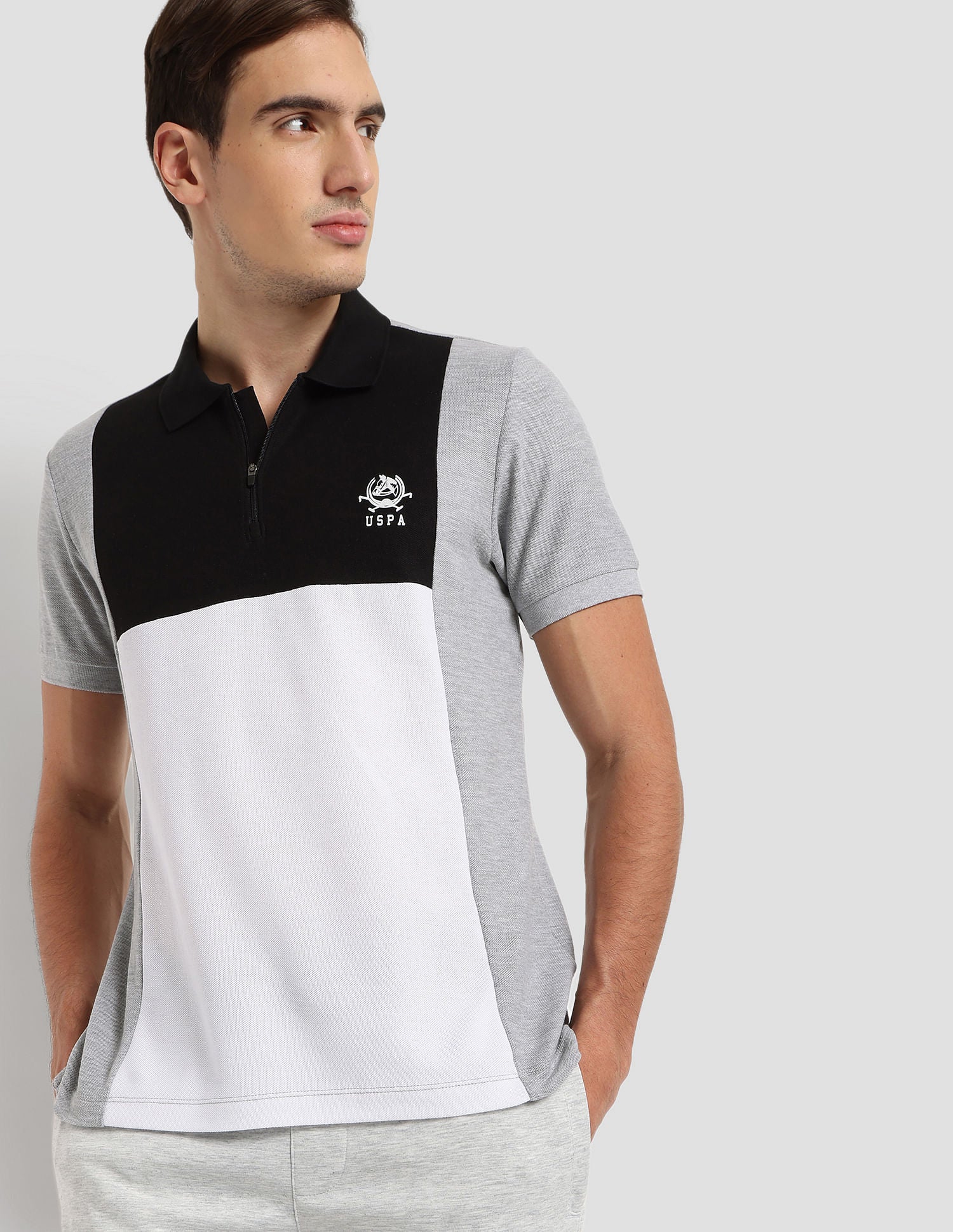 Panelled Sport Polo Shirt Grey - U.S. Polo Assn. India | Large
