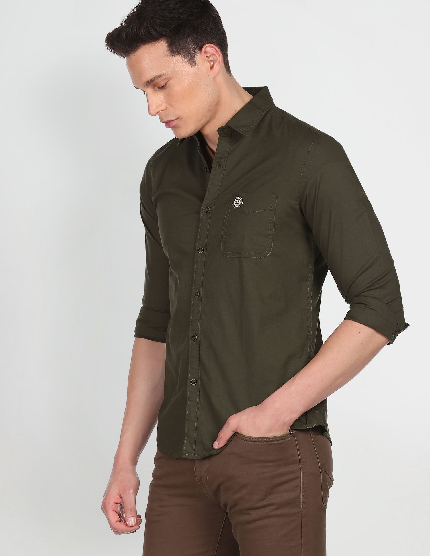 Cotton Solid Casual Shirt Olive - U.S. POLO ASSN. | Large