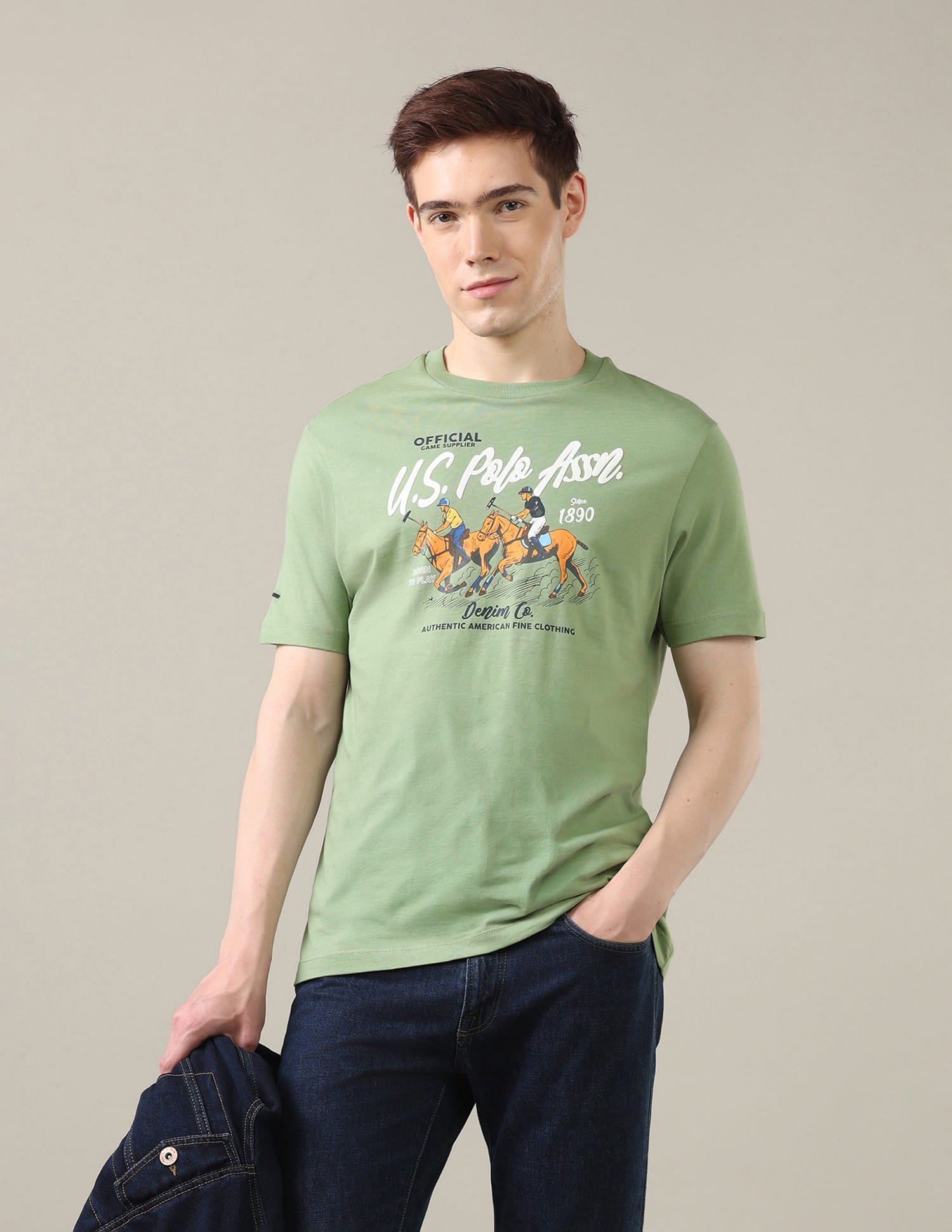 Graphic Brand Printed Slim Fit T-Shirt Green - U.S. Polo Assn. India | Large