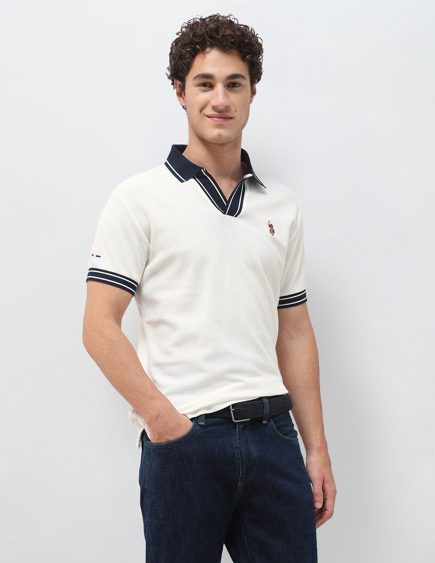 Textured Slim Fit Polo Shirt Ivory - U.S. Polo Assn. India | Large