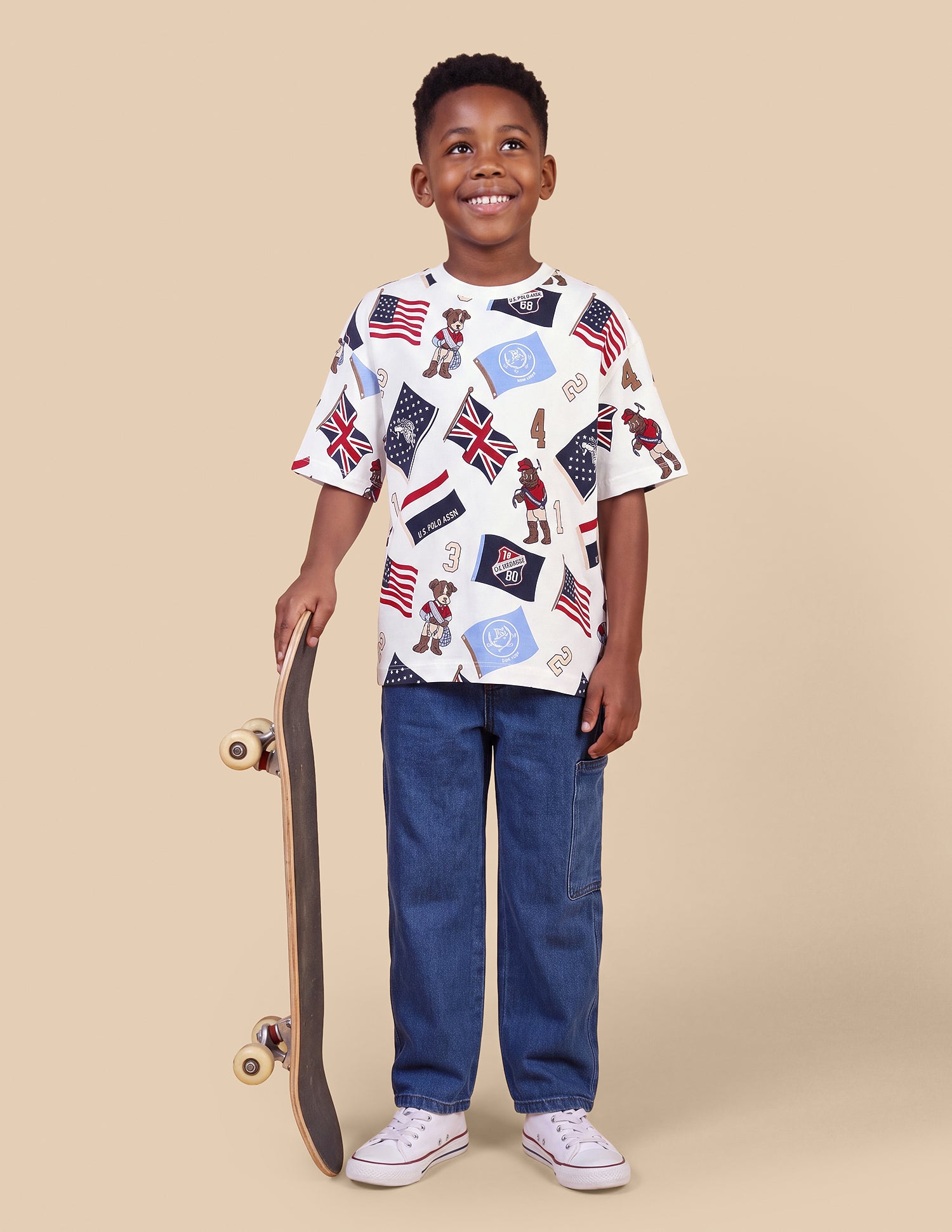 Graohic Brand Printed Regular Fit T-Shirt Off White - U.S. Polo Assn. India | Large