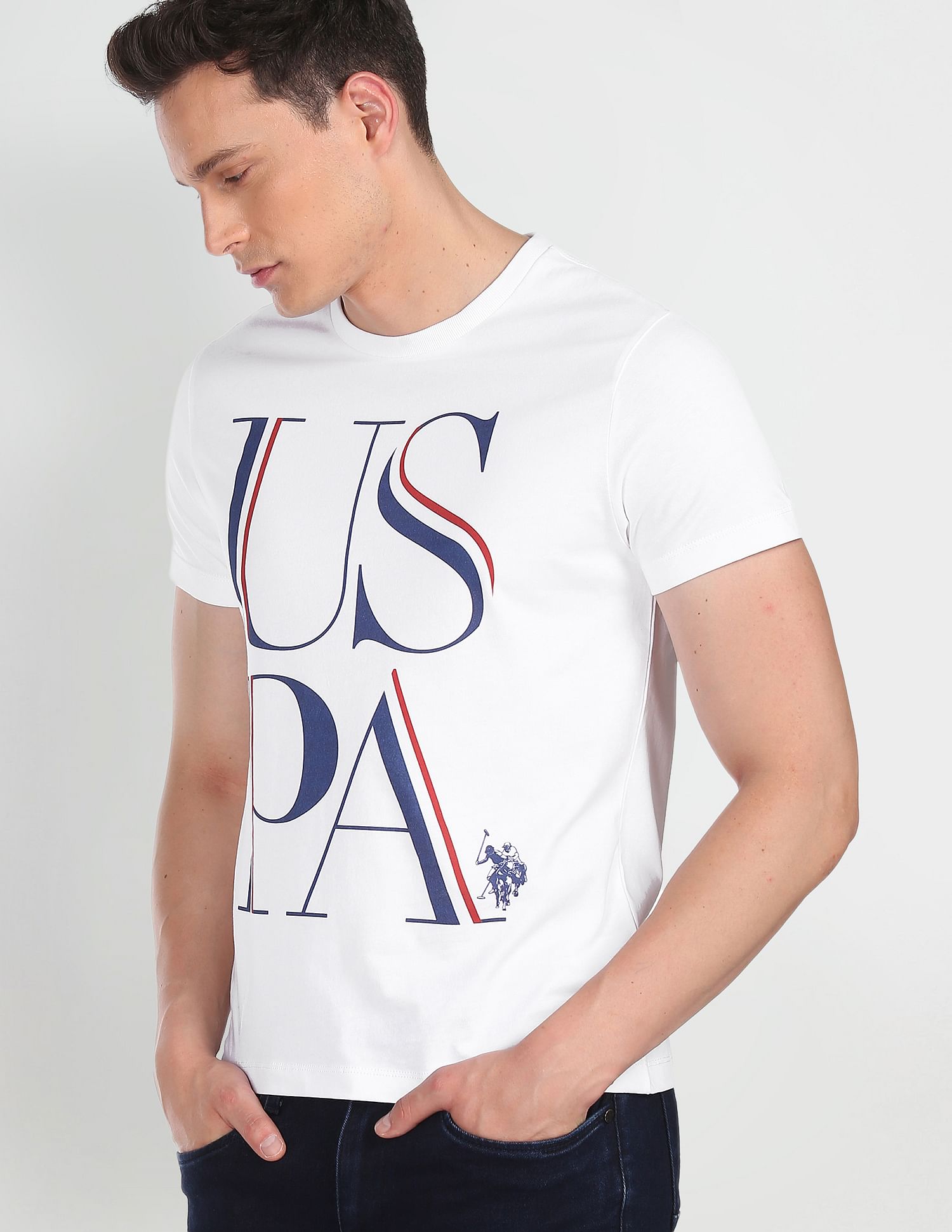 Crew Neck Brand Print T-Shirt White - U.S. POLO ASSN. | Large