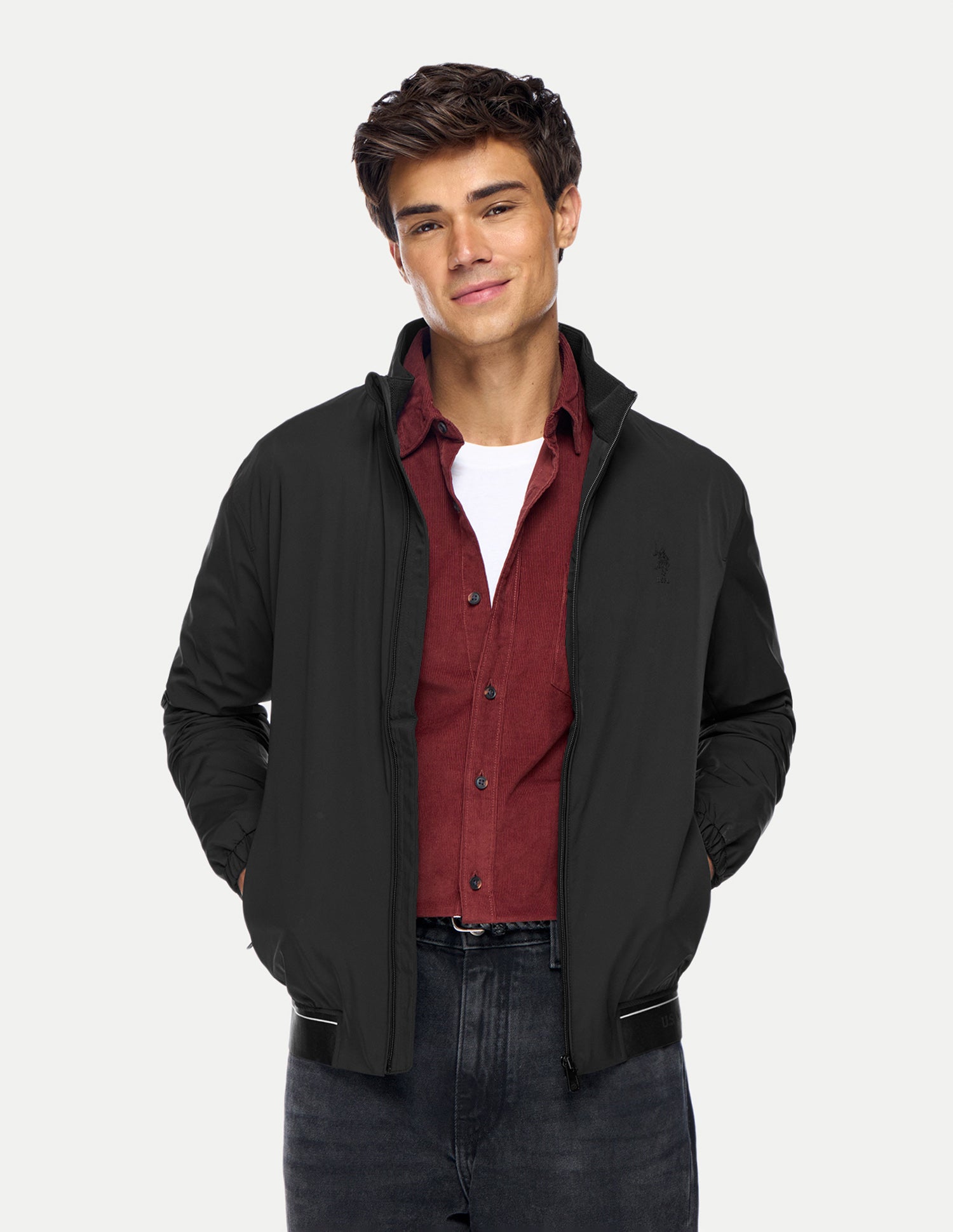 Solid Regular Fit Bomber Jacket Black - U.S. Polo Assn. India | Large