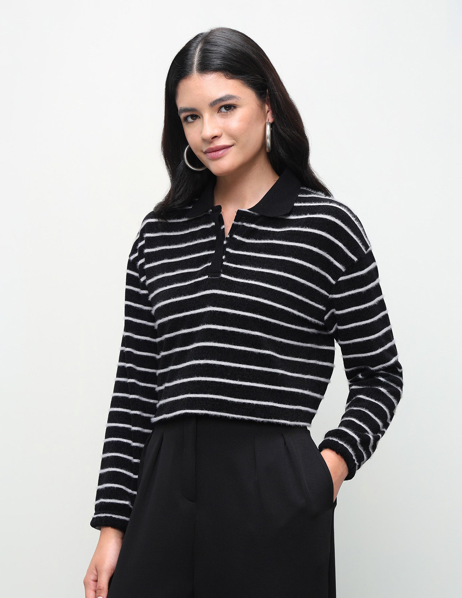 Horizontal Striped Regular Fit Sweater Black - U.S. Polo Assn. India | Large