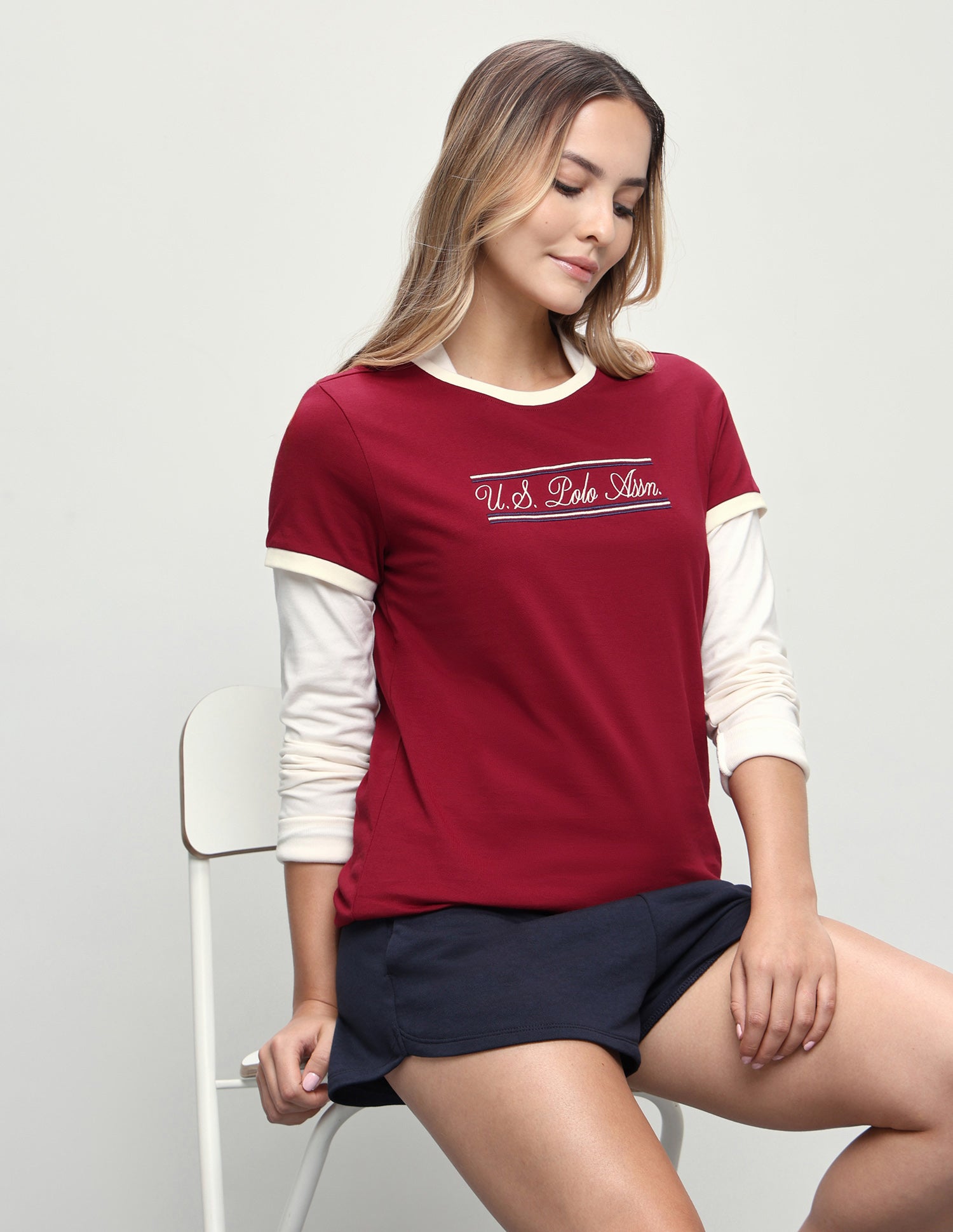 Brand Embroidered Regular Fit T-Shirt Dark Red - U.S. Polo Assn. India | Large