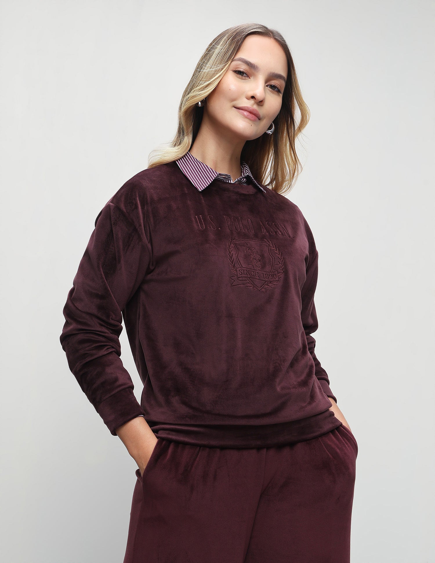 Brand Embroidered Relaxed Fit Sweatshirt Wine - U.S. Polo Assn. India | Large