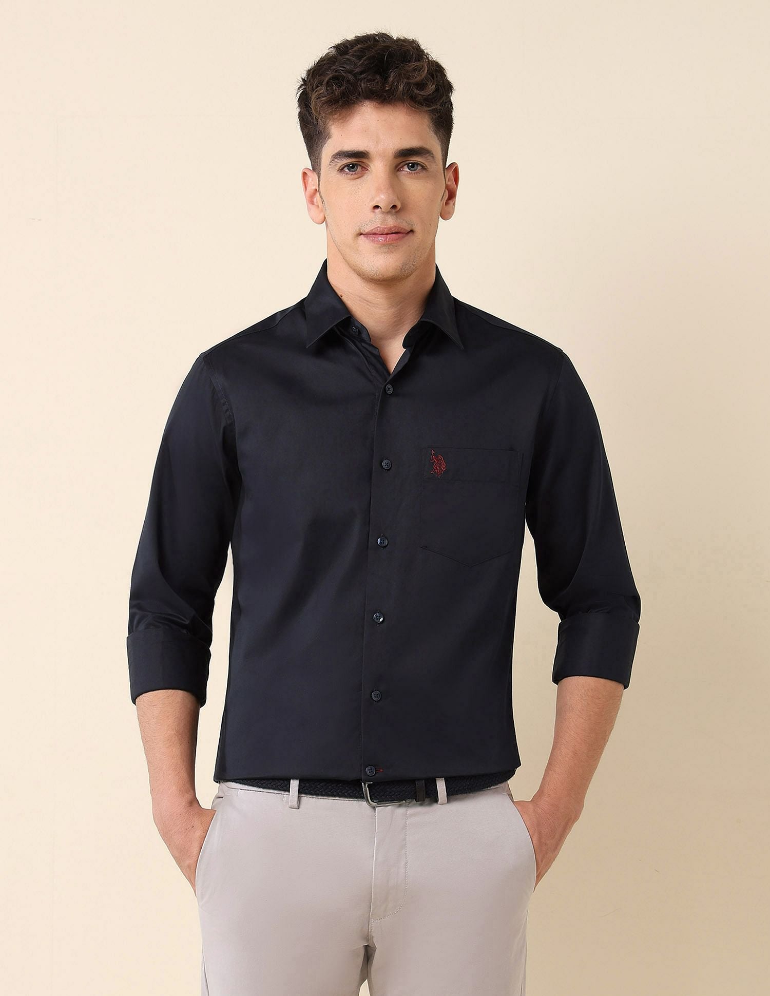 Tailored Fit Satin Shirt Navy - U.S. Polo Assn. India | Large