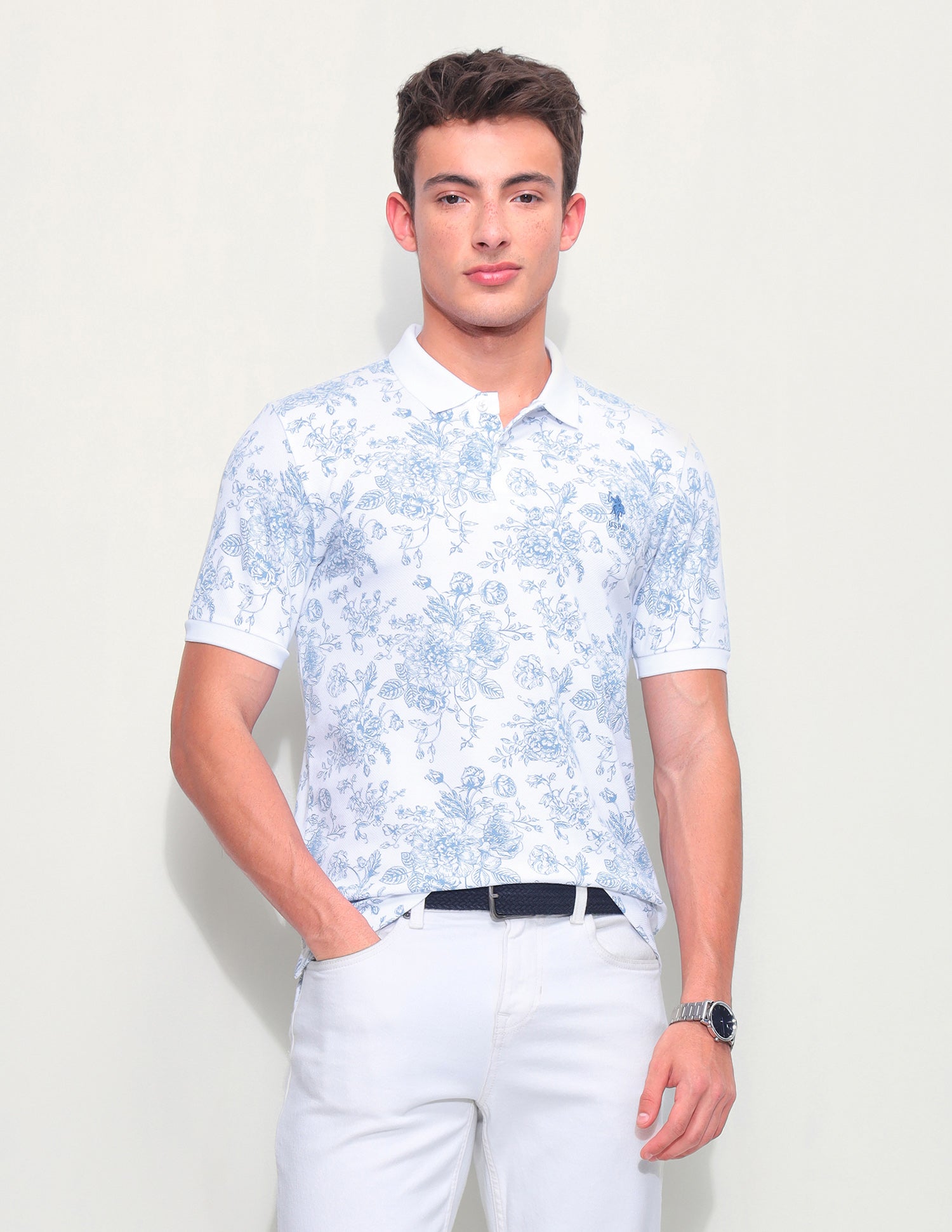 Floral Printed Slim Fit Polo Shirt Blue - U.S. Polo Assn. India | Large