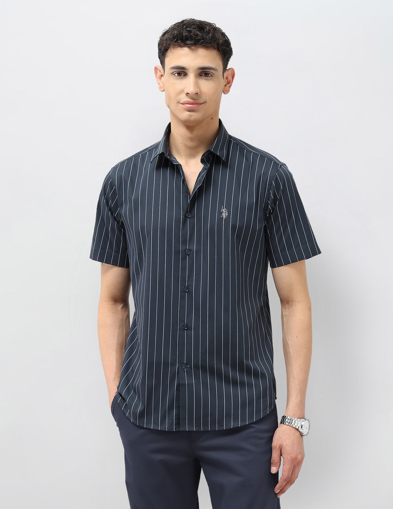 Vertical Striped Twill Shirt Teal - U.S. POLO ASSN. | Large