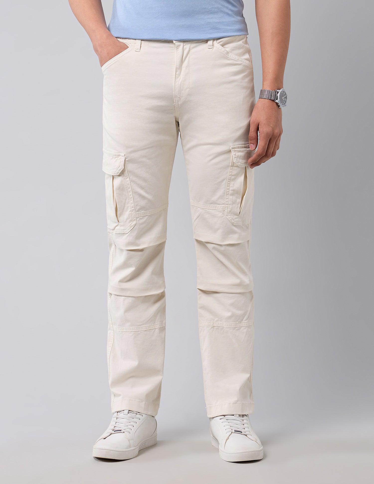 Straight Fit Pure Cotton Cargos White - U.S. Polo Assn. India | Large