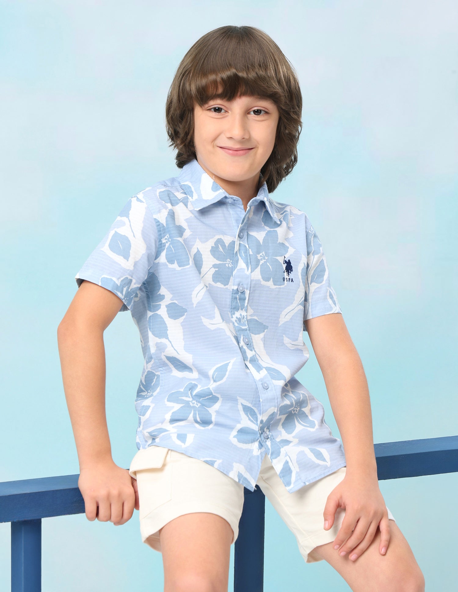 Floral Printed Regular Fit Shirt Light Blue - U.S. Polo Assn. India | Large