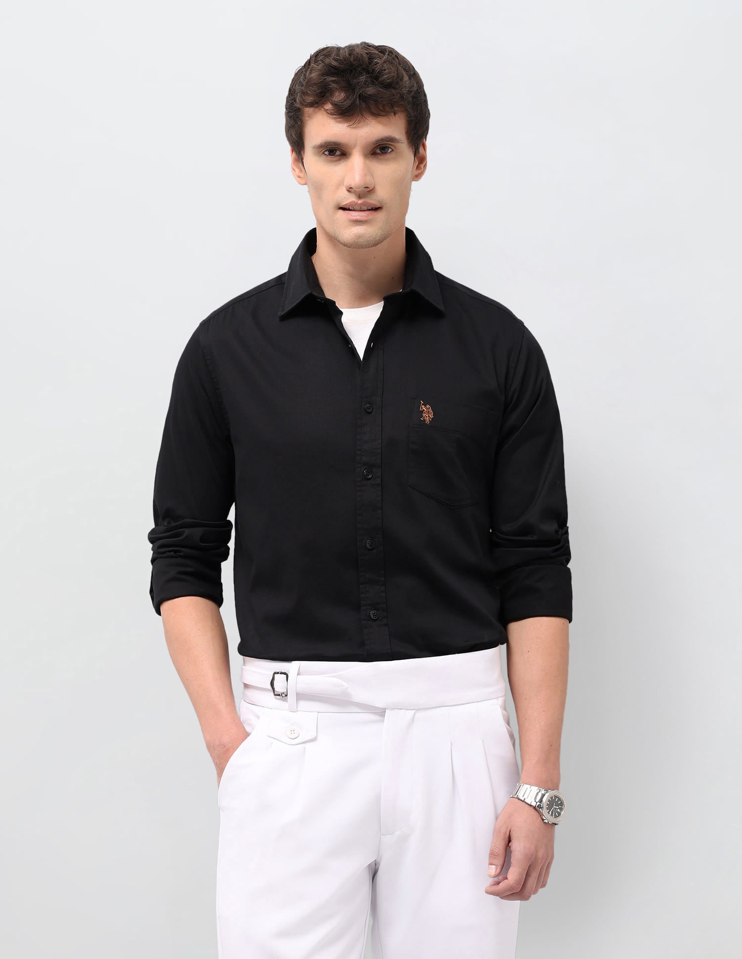 Solid Tailored Fit Shirt Black - U.S. Polo Assn. India | Large